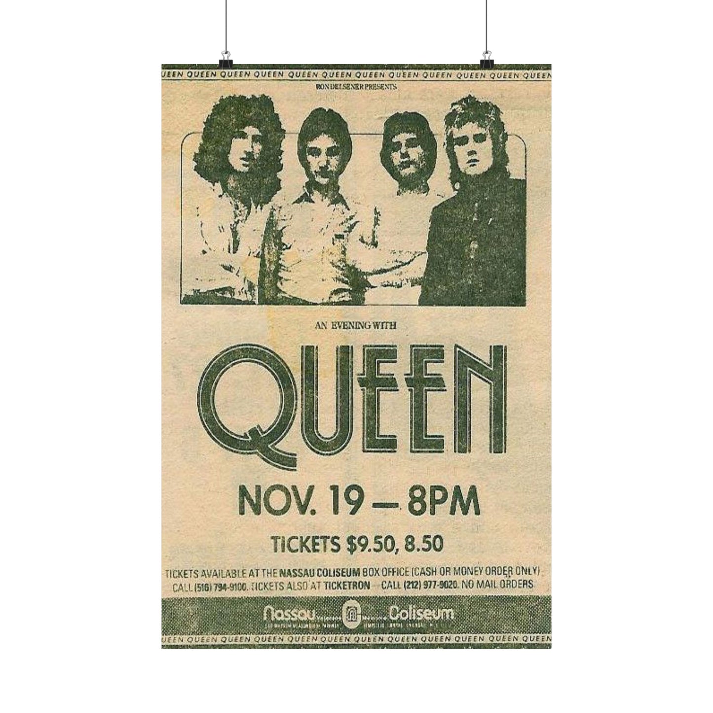 Queen Concert Vintage Poster, 1978 Long Island NY Concert Memorabilia, Collectors Item, Authentic Reprint