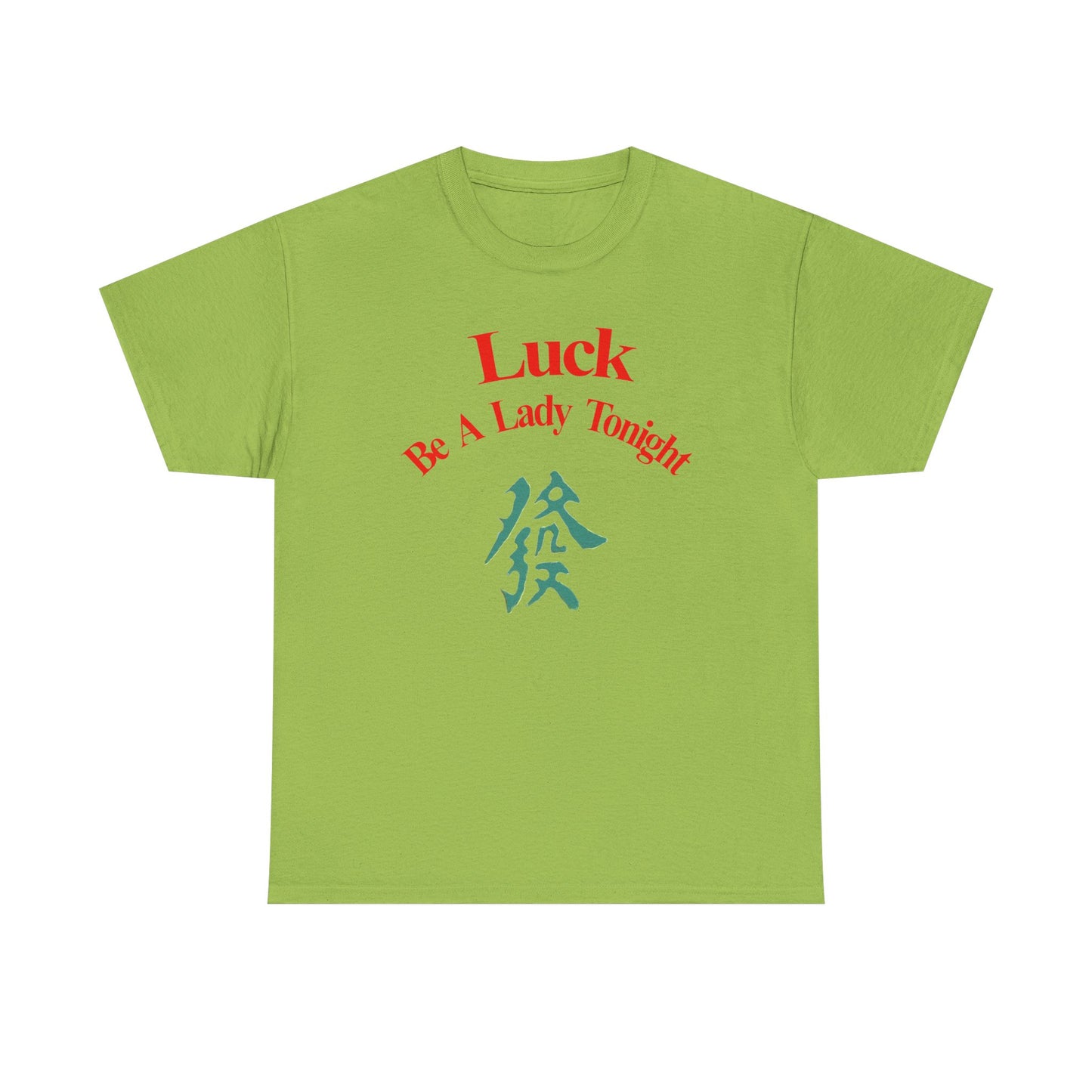 Mahjong Inspired, Luck Be A Lady Tonight Unisex Heavy Cotton Tee, Casual Wear, Green Dragon, Vintage Vibes, Festive T-Shirt, Statement Tee