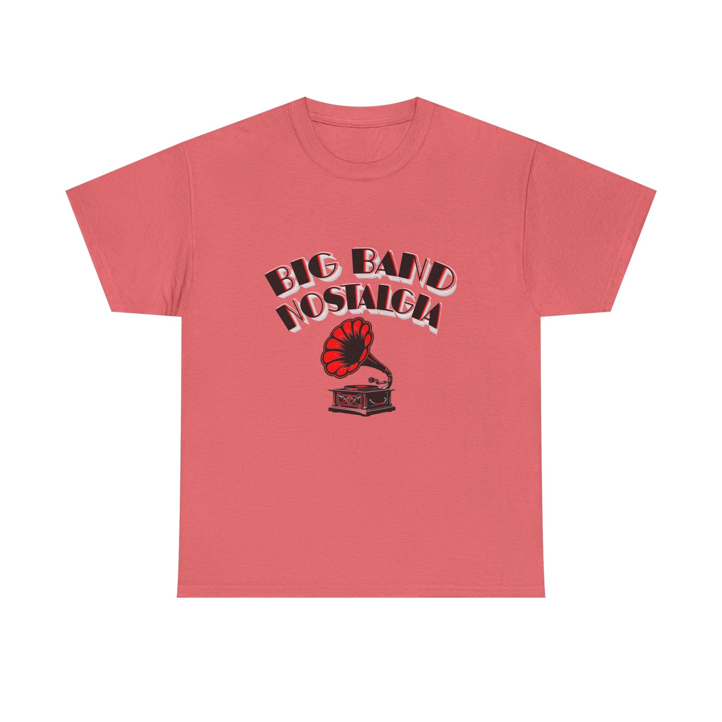 Music Nostalgia Big Band Unisex Cotton Tee, Vintage Phonograph And Broadway Style Artistic Typographic Design