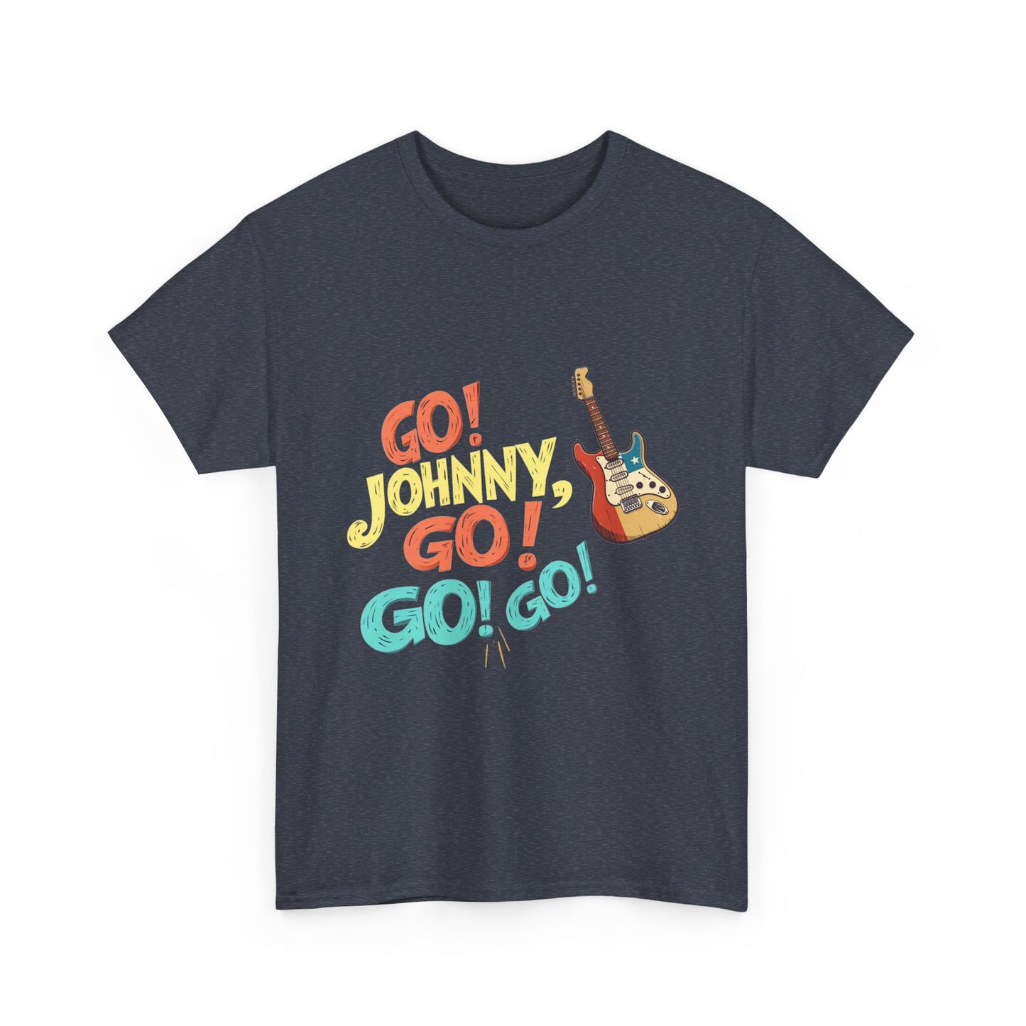 Music Nostalgia Unisex Cotton Tee, Go Johnny Go Retro Typographic Design, Artistical Expression of Colors
