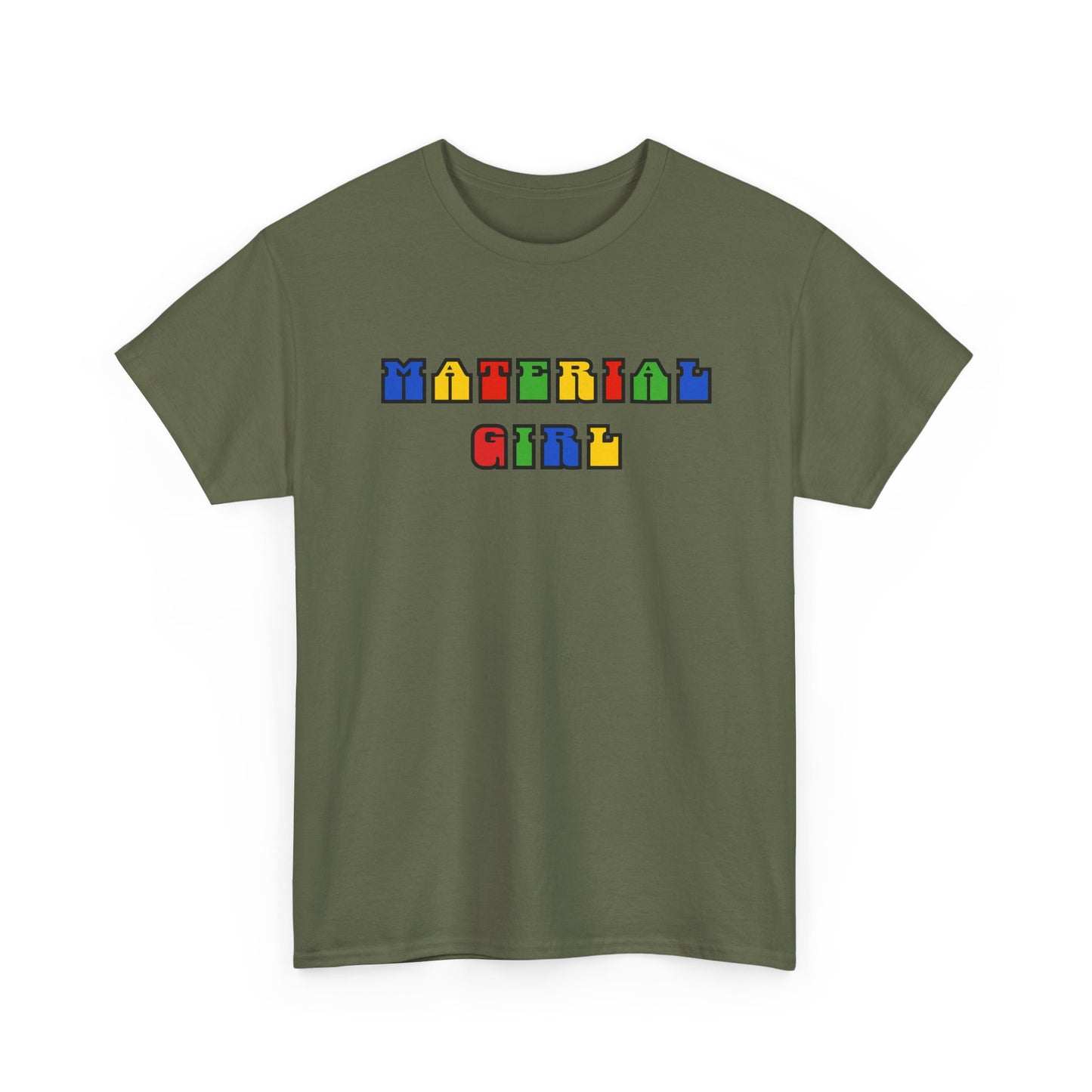 Colorful Typography, Material Girl Unisex cotton Tee, Trendy Shirt, Birthday Gift, Retro 90s Vibe Tee, Everyday Wear, Music Lover Apparel