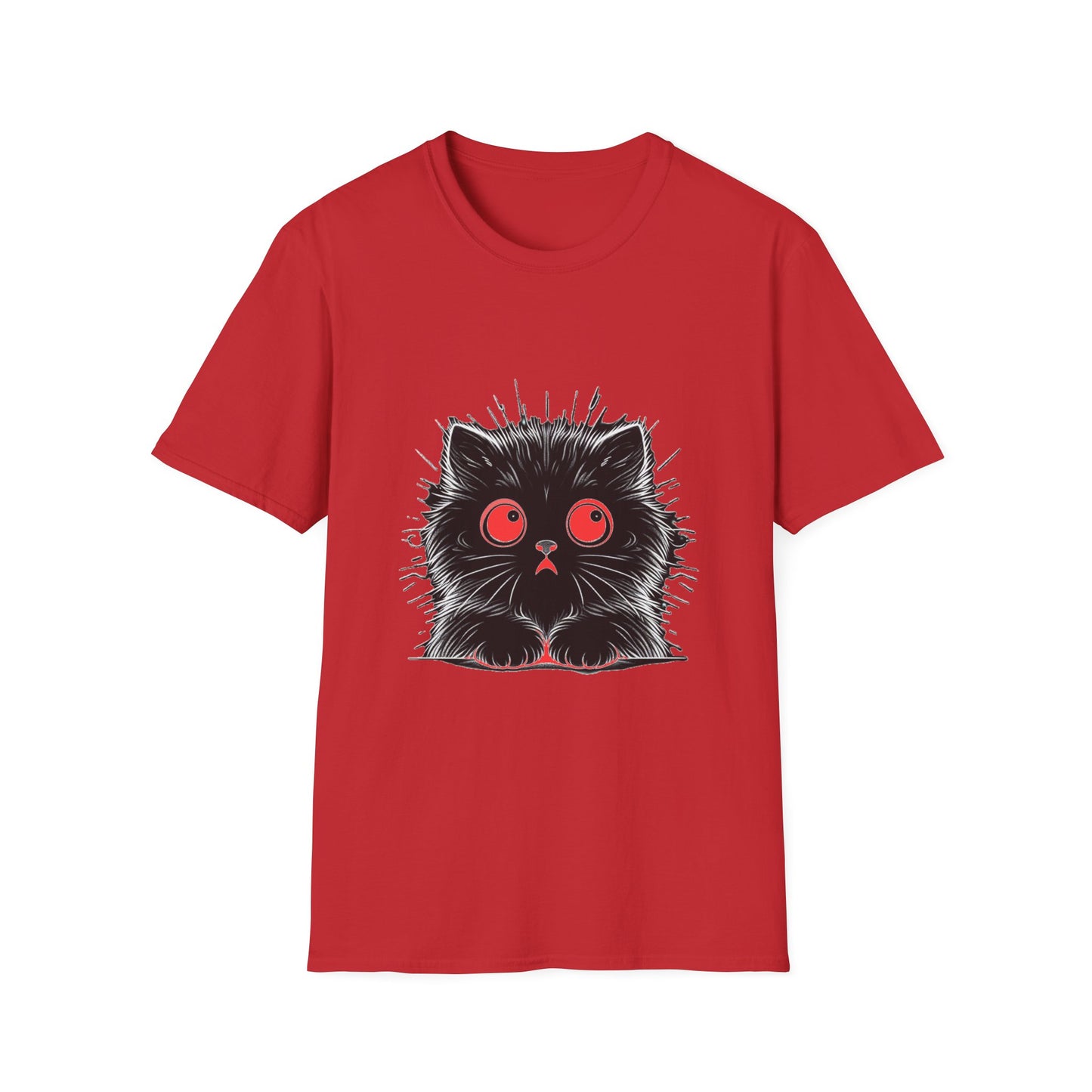 Cute Cat Face Unisex Soft-style T-Shirt, Scaredy Cat Face for Cat Ladies, Cat Moms and Cat Lovers Graphic Tee