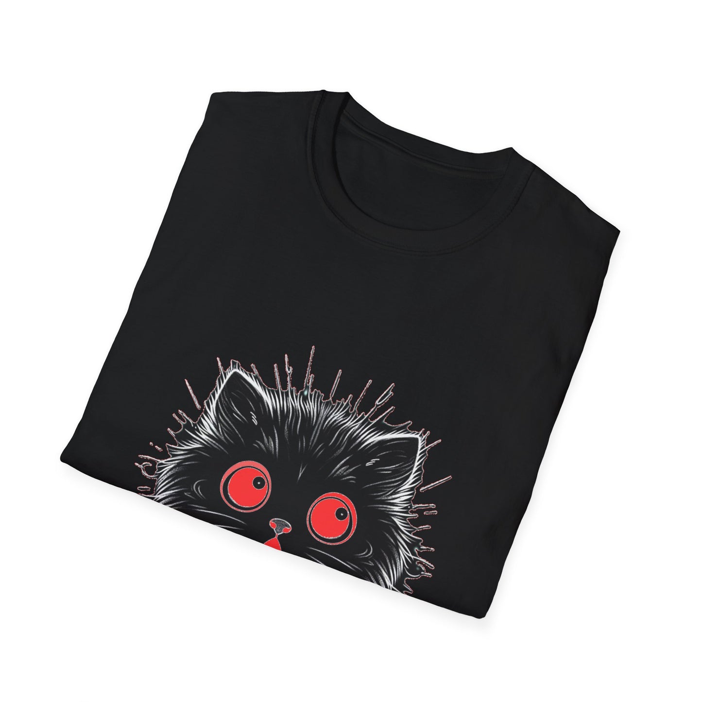 Cute Cat Face Unisex Soft-style T-Shirt, Scaredy Cat Face for Cat Ladies, Cat Moms and Cat Lovers Graphic Tee