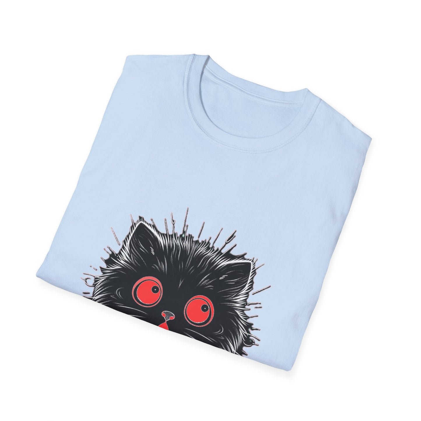 Cute Cat Face Unisex Soft-style T-Shirt, Scaredy Cat Face for Cat Ladies, Cat Moms and Cat Lovers Graphic Tee