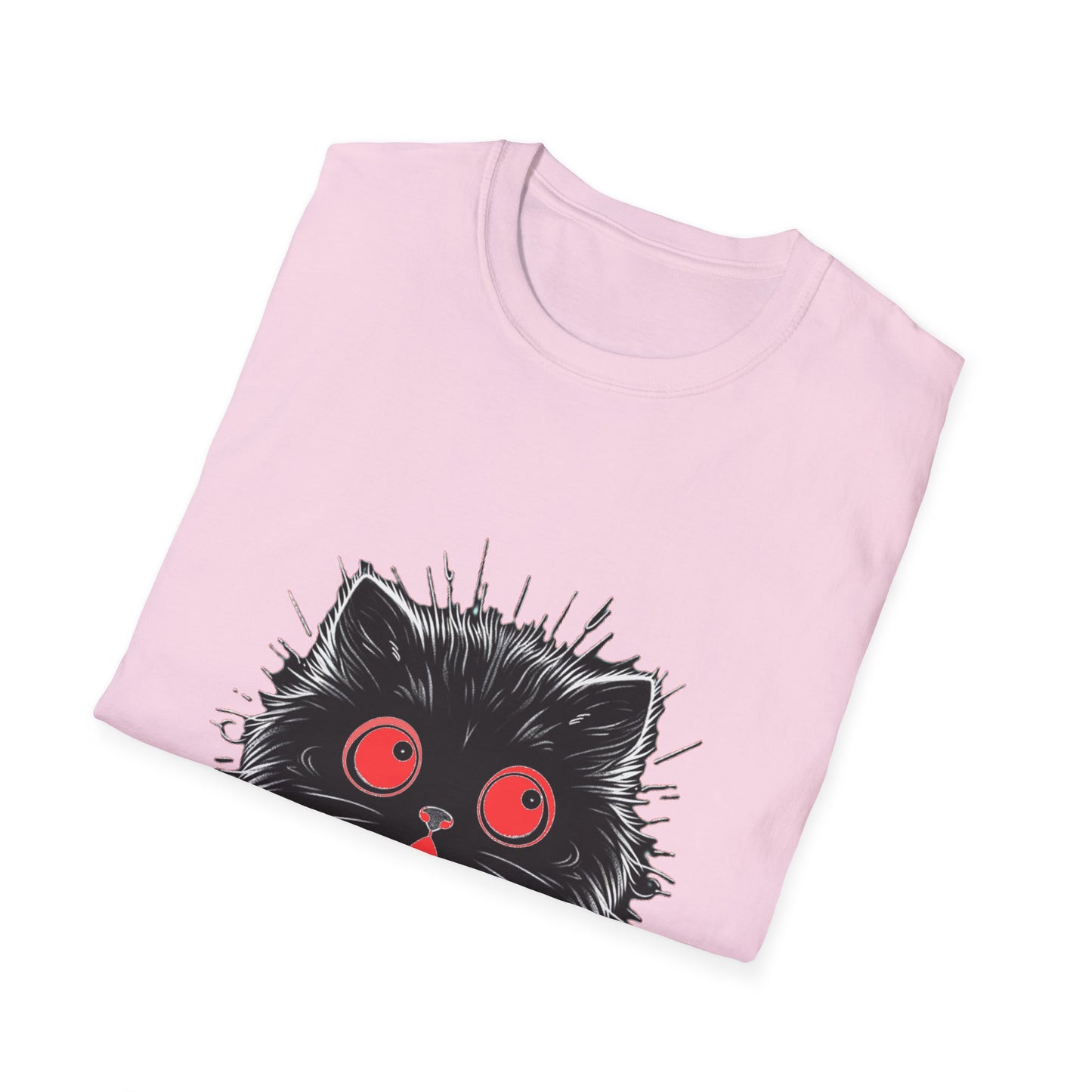 Cute Cat Face Unisex Soft-style T-Shirt, Scaredy Cat Face for Cat Ladies, Cat Moms and Cat Lovers Graphic Tee