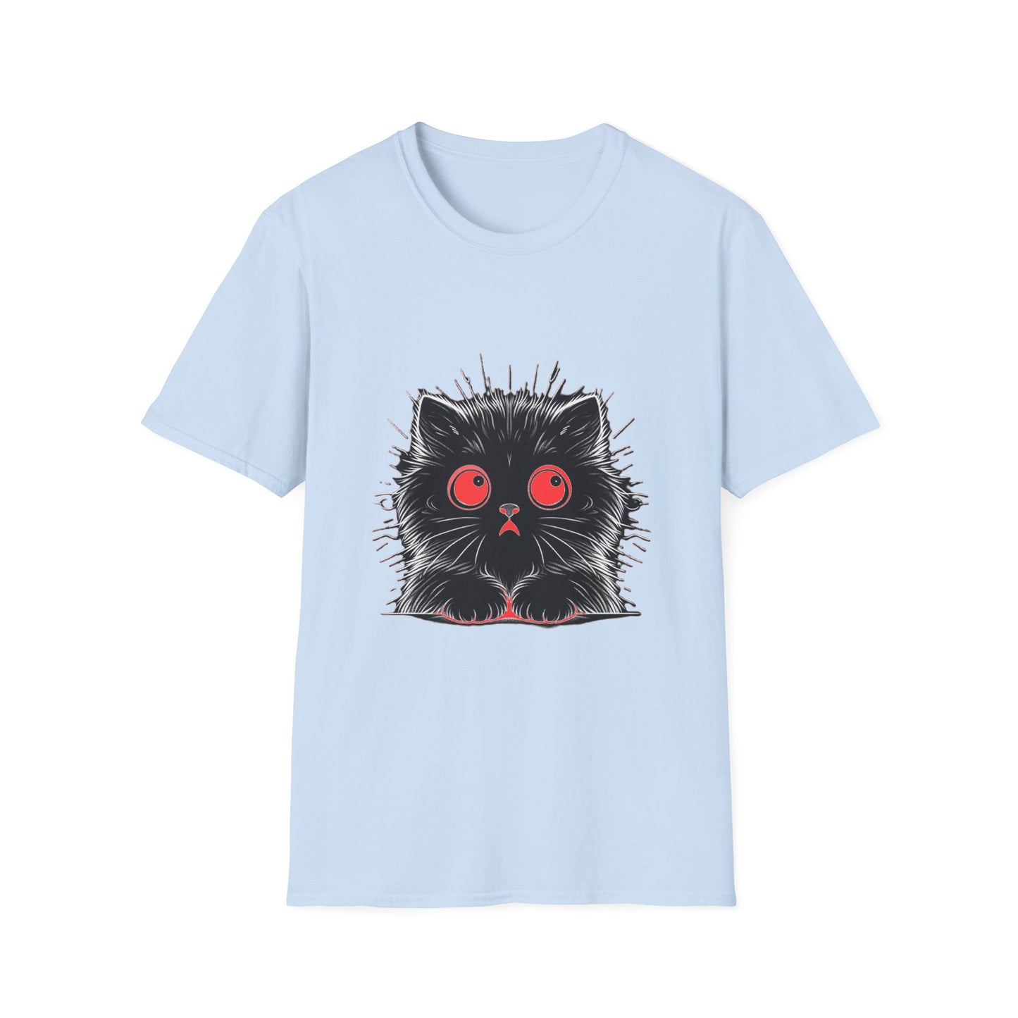 Cute Cat Face Unisex Soft-style T-Shirt, Scaredy Cat Face for Cat Ladies, Cat Moms and Cat Lovers Graphic Tee
