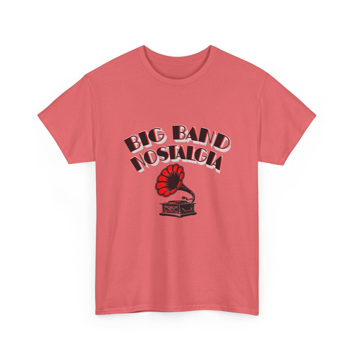 Music Nostalgia Big Band Unisex Cotton Tee, Vintage Phonograph And Broadway Style Artistic Typographic Design