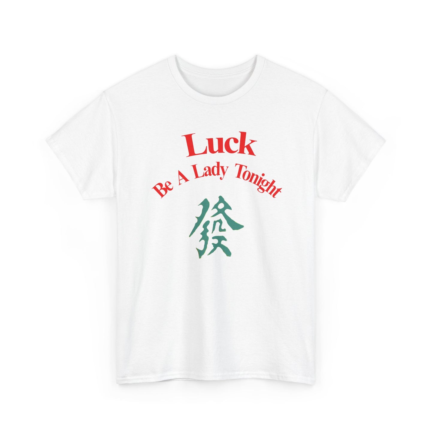 Mahjong Inspired, Luck Be A Lady Tonight Unisex Heavy Cotton Tee, Casual Wear, Green Dragon, Vintage Vibes, Festive T-Shirt, Statement Tee
