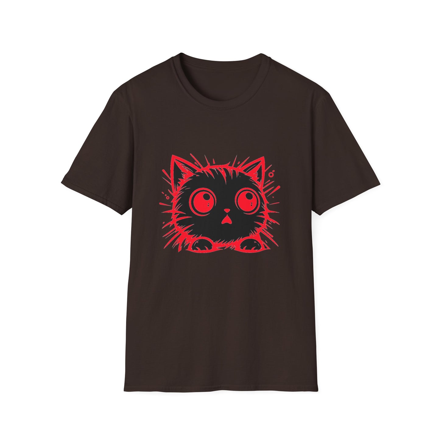 Cute Cat Face Unisex Soft-style T-Shirt, Red-Eyed Scaredy Cat Face for Cat Ladies, Cat Moms and Cat Lovers Graphic Tee