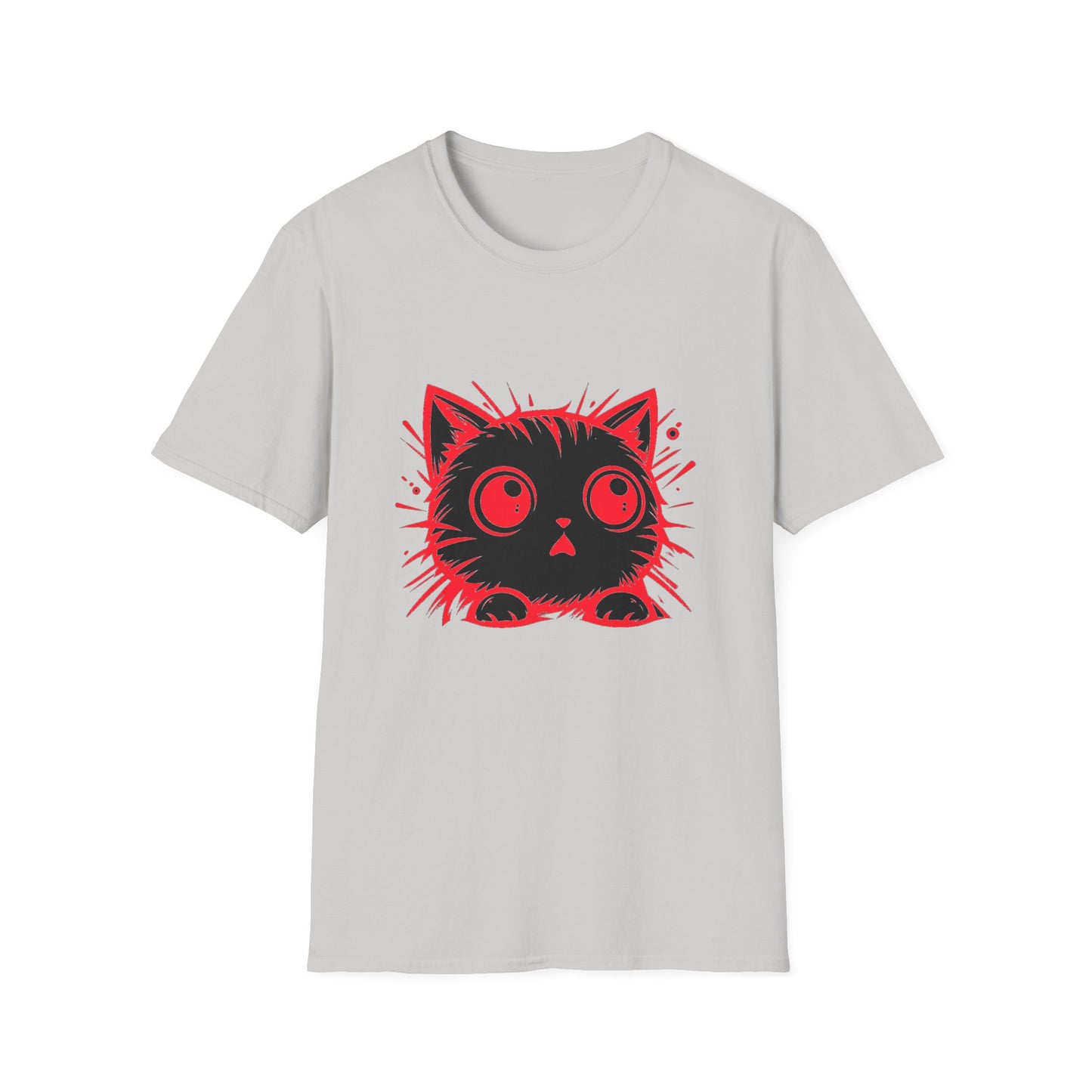 Cute Cat Face Unisex Soft-style T-Shirt, Red-Eyed Scaredy Cat Face for Cat Ladies, Cat Moms and Cat Lovers Graphic Tee
