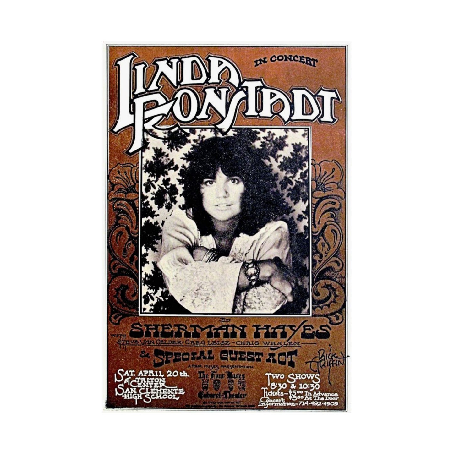 Vintafe Concert Art Poster, 1974 Linda Ronstadt Music Decor, Wall Art Print, Home Decor, Gift for Music Lovers, Collectible