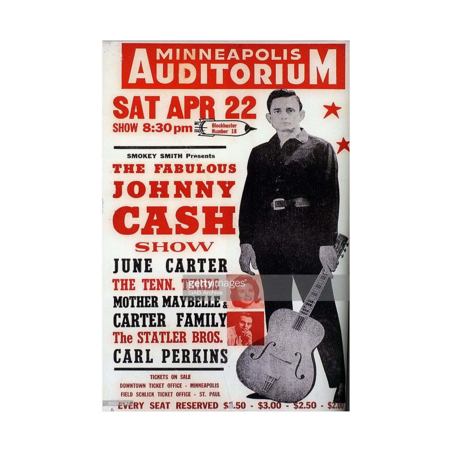 Vintage Concert Poster, 1967 Fabulous Johnny Cash Show, All-Star Lineup Poster, Authentic Rock Music, Collectible