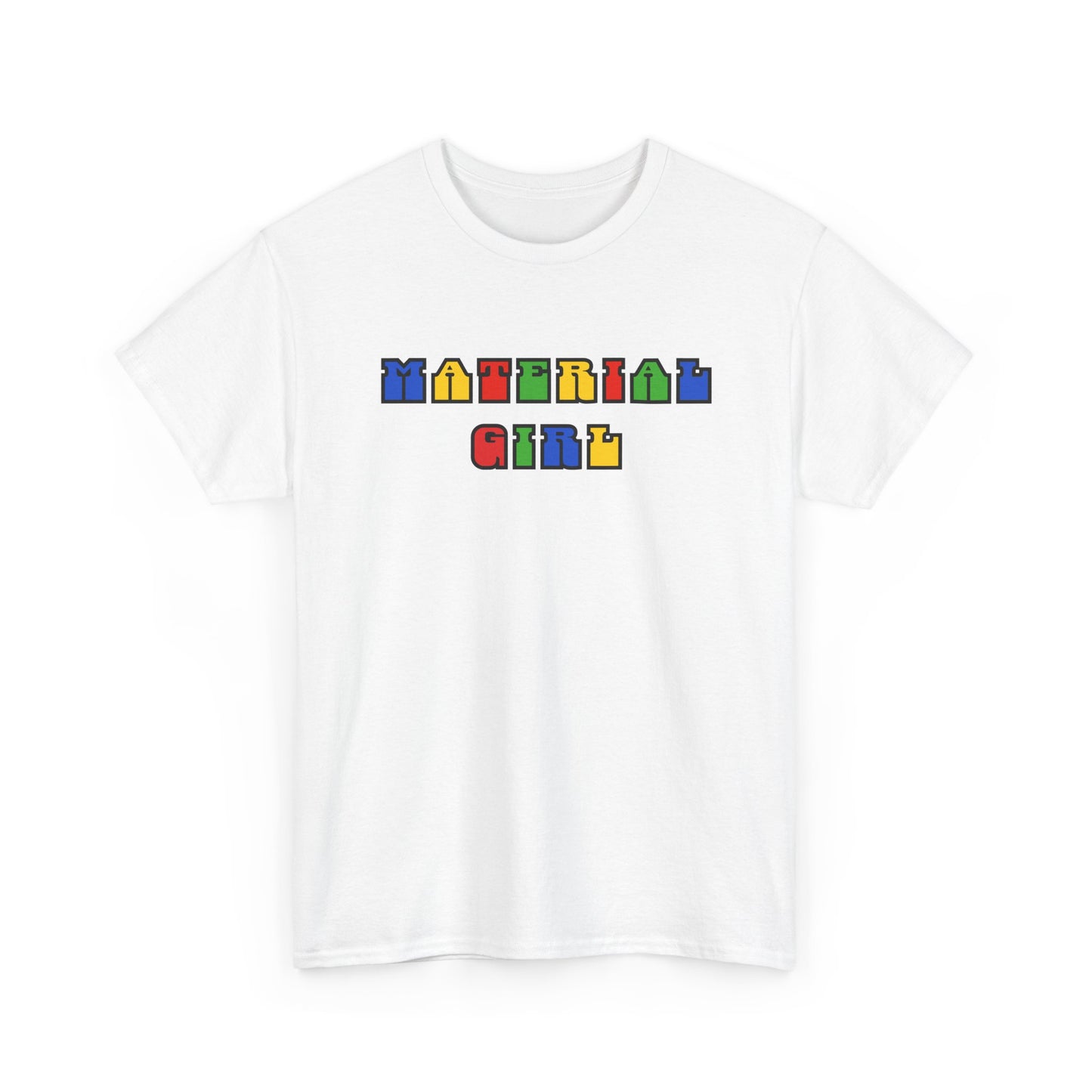 Colorful Typography, Material Girl Unisex cotton Tee, Trendy Shirt, Birthday Gift, Retro 90s Vibe Tee, Everyday Wear, Music Lover Apparel