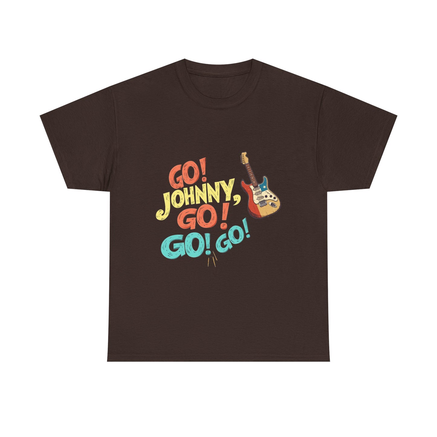 Music Nostalgia Unisex Cotton Tee, Go Johnny Go Retro Typographic Design, Artistical Expression of Colors