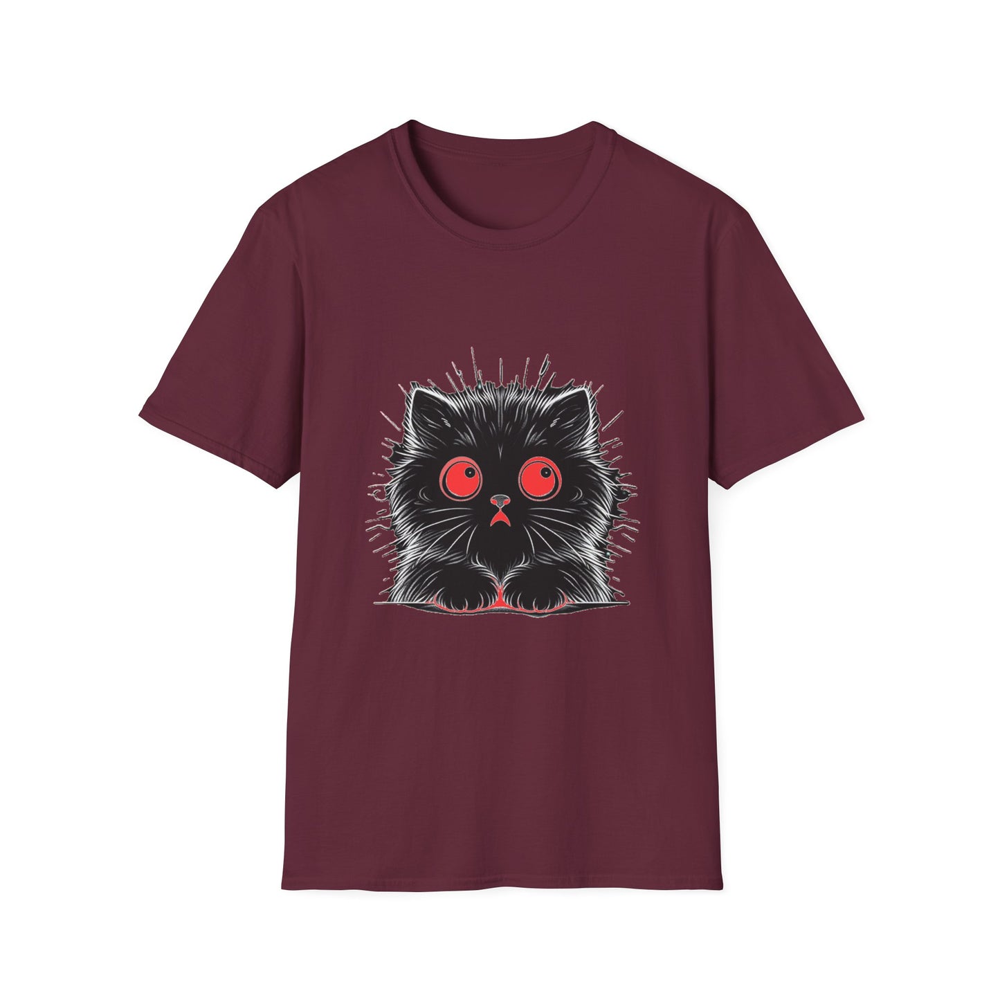Cute Cat Face Unisex Soft-style T-Shirt, Scaredy Cat Face for Cat Ladies, Cat Moms and Cat Lovers Graphic Tee