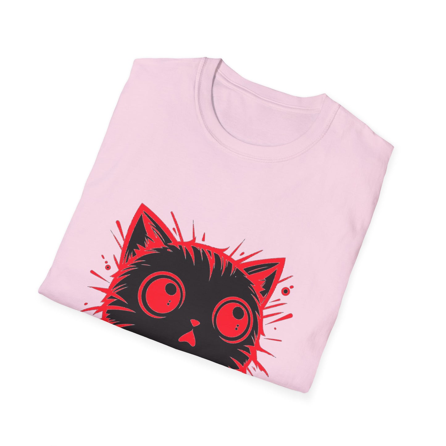 Cute Cat Face Unisex Soft-style T-Shirt, Red-Eyed Scaredy Cat Face for Cat Ladies, Cat Moms and Cat Lovers Graphic Tee