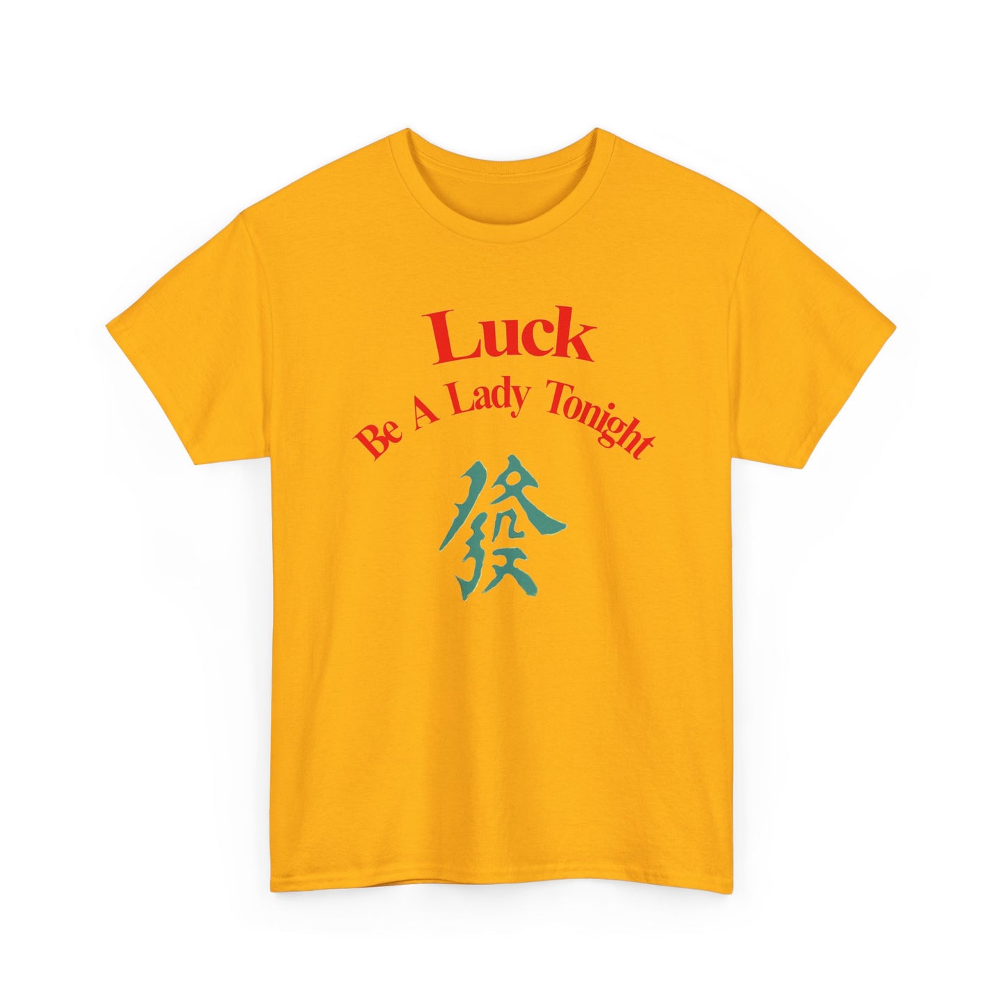 Mahjong Inspired, Luck Be A Lady Tonight Unisex Heavy Cotton Tee, Casual Wear, Green Dragon, Vintage Vibes, Festive T-Shirt, Statement Tee