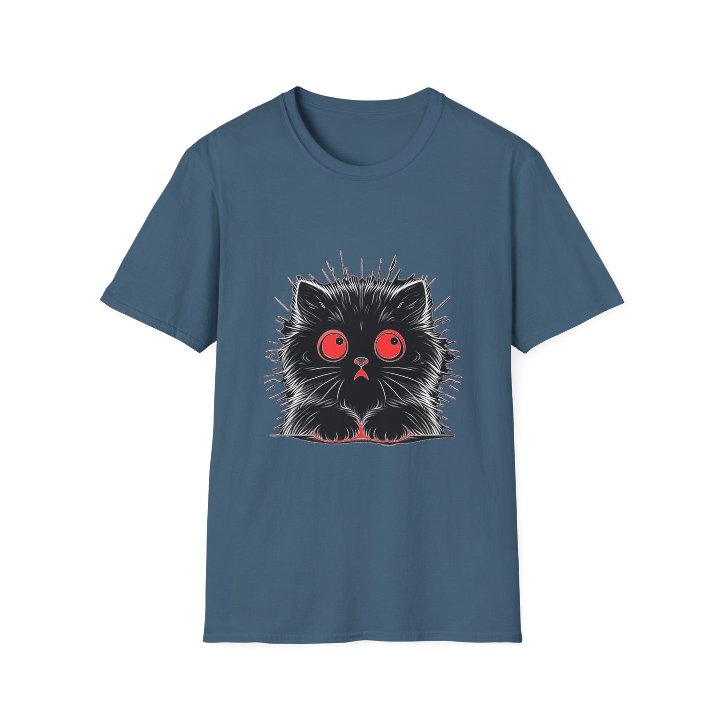 Cute Cat Face Unisex Soft-style T-Shirt, Scaredy Cat Face for Cat Ladies, Cat Moms and Cat Lovers Graphic Tee