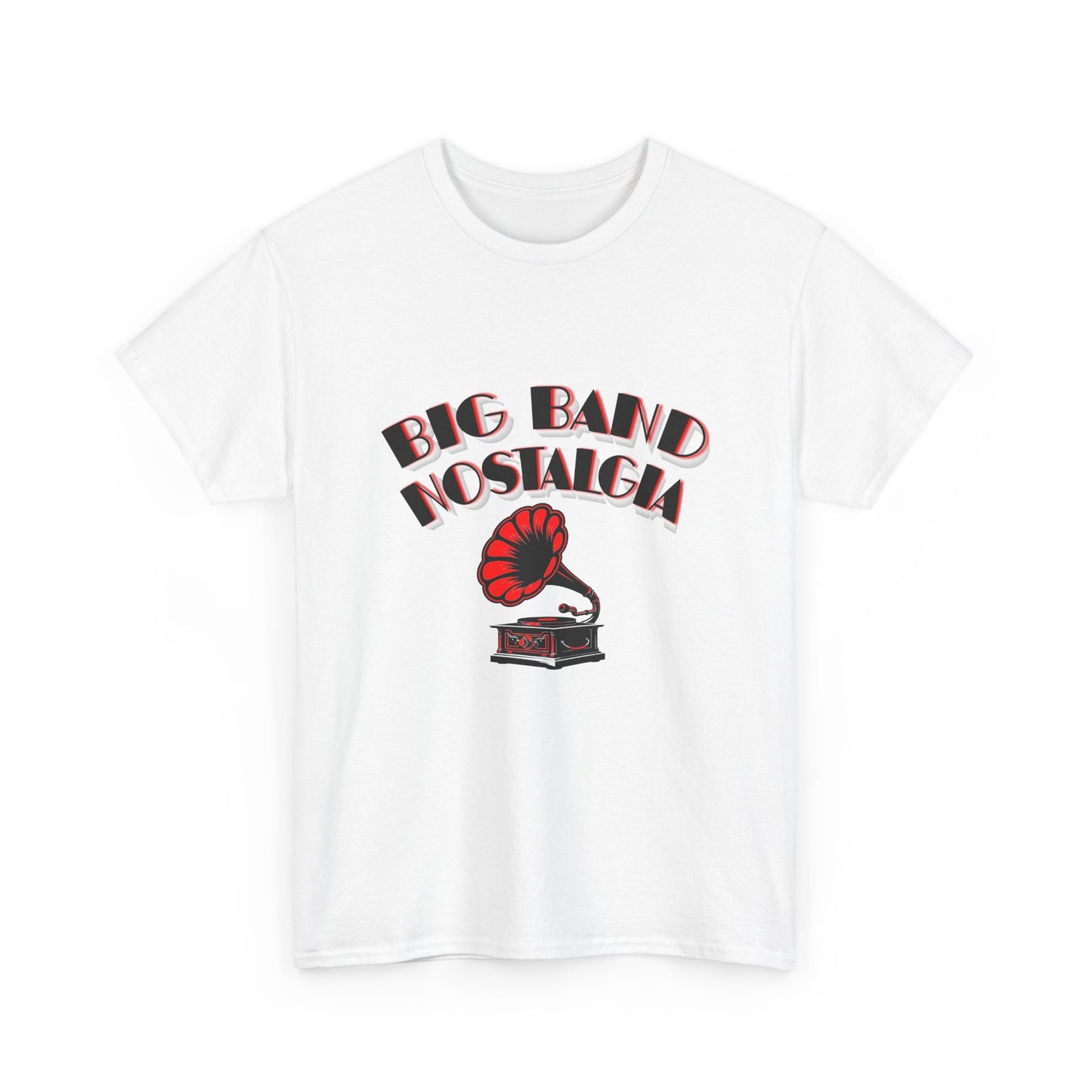 Music Nostalgia Big Band Unisex Cotton Tee, Vintage Phonograph And Broadway Style Artistic Typographic Design
