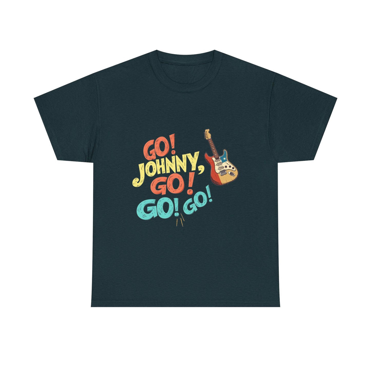 Music Nostalgia Unisex Cotton Tee, Go Johnny Go Retro Typographic Design, Artistical Expression of Colors