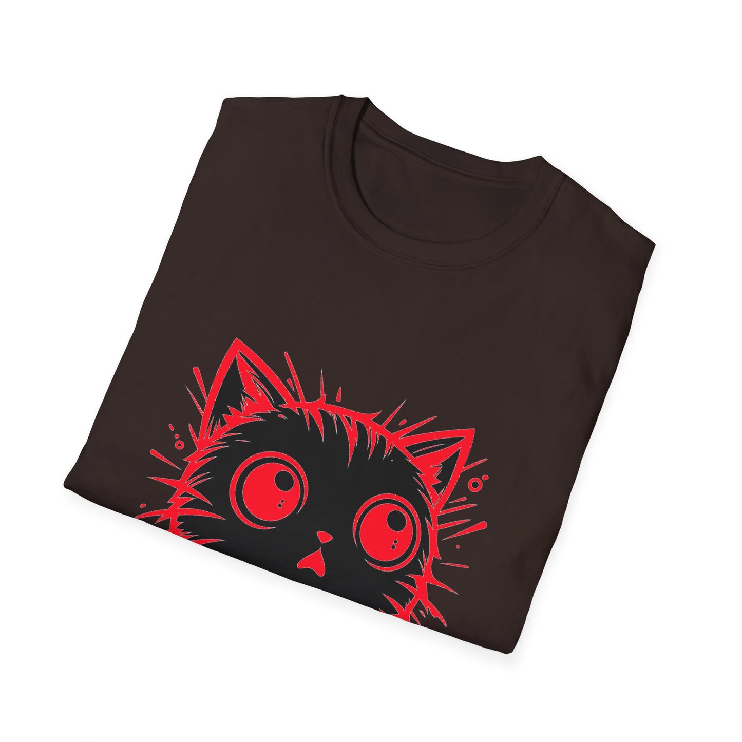 Cute Cat Face Unisex Soft-style T-Shirt, Red-Eyed Scaredy Cat Face for Cat Ladies, Cat Moms and Cat Lovers Graphic Tee