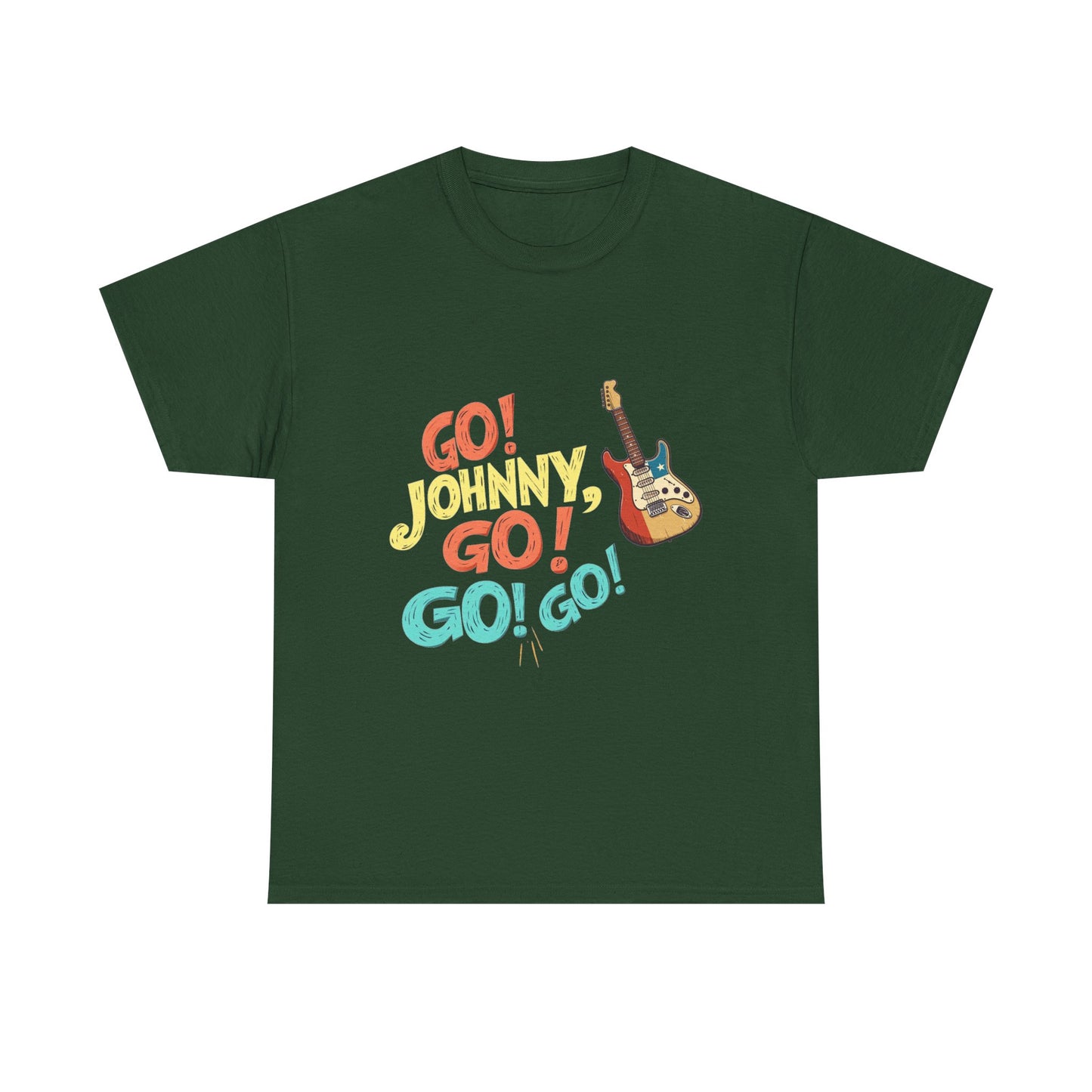 Music Nostalgia Unisex Cotton Tee, Go Johnny Go Retro Typographic Design, Artistical Expression of Colors