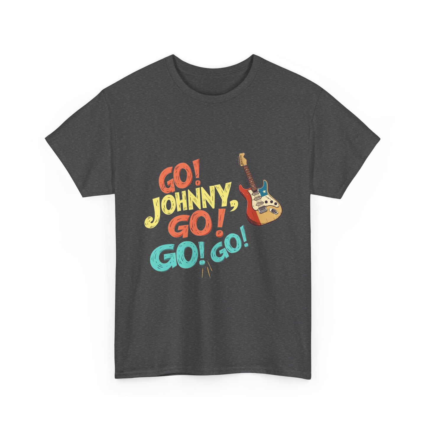 Music Nostalgia Unisex Cotton Tee, Go Johnny Go Retro Typographic Design, Artistical Expression of Colors