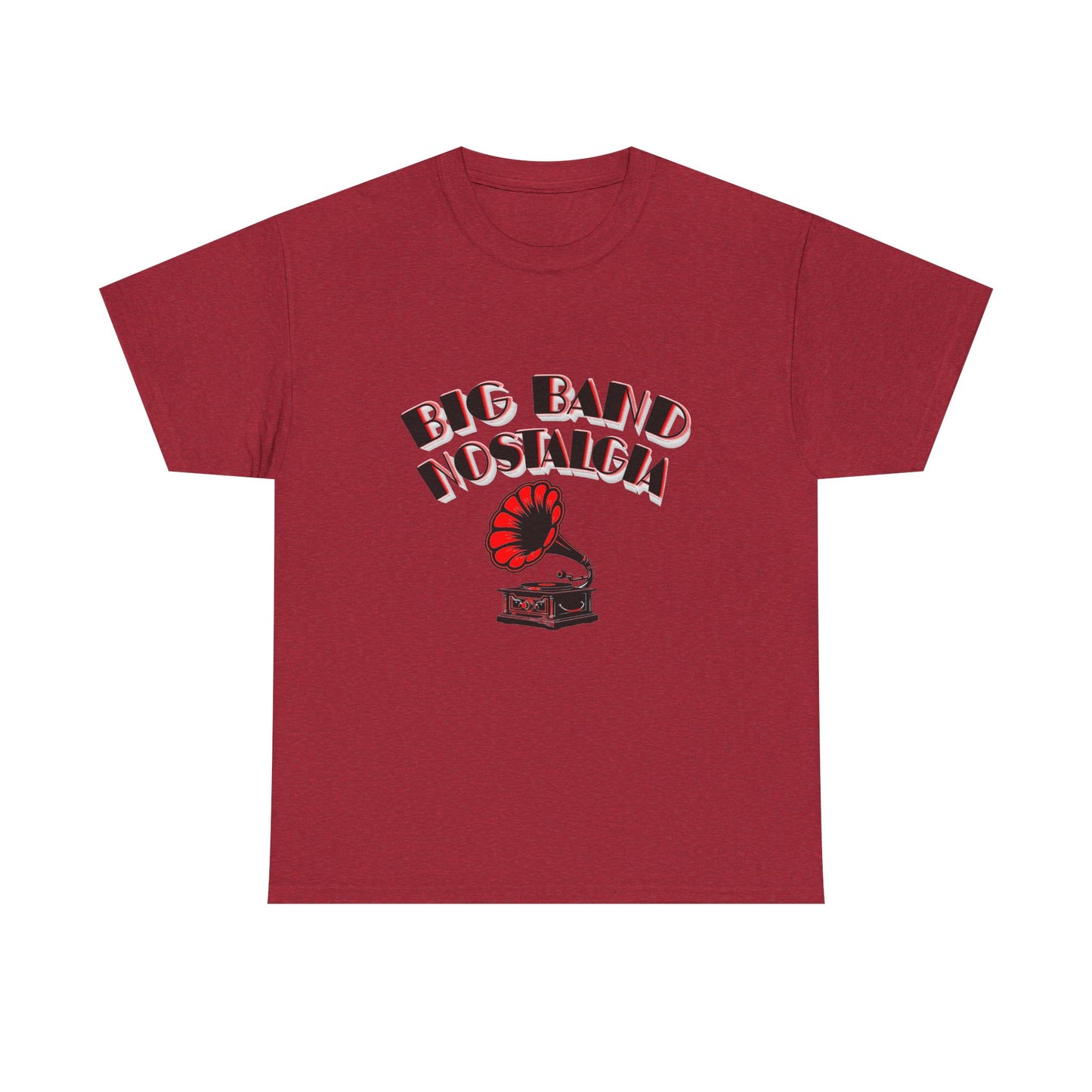 Music Nostalgia Big Band Unisex Cotton Tee, Vintage Phonograph And Broadway Style Artistic Typographic Design