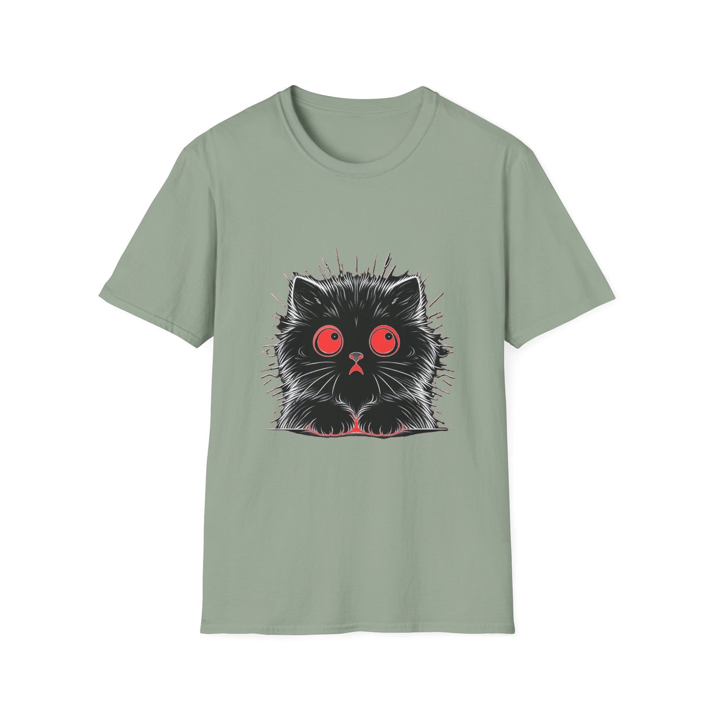Cute Cat Face Unisex Soft-style T-Shirt, Scaredy Cat Face for Cat Ladies, Cat Moms and Cat Lovers Graphic Tee
