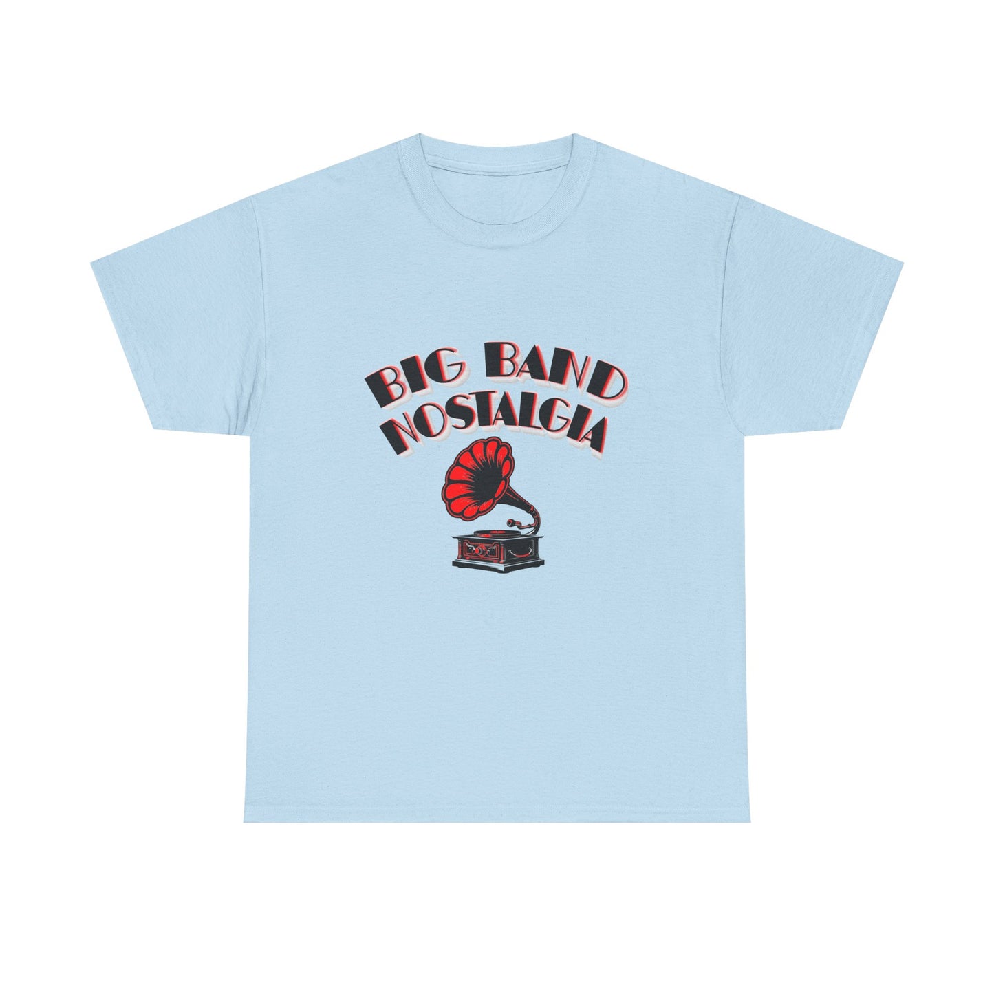 Music Nostalgia Big Band Unisex Cotton Tee, Vintage Phonograph And Broadway Style Artistic Typographic Design