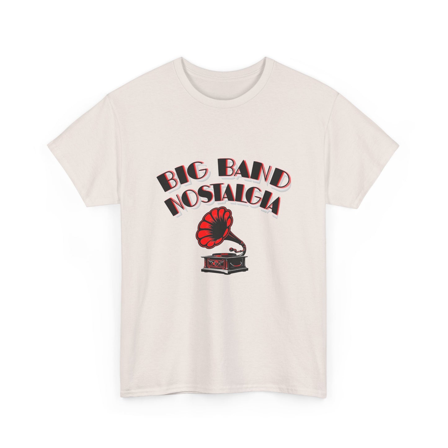 Music Nostalgia Big Band Unisex Cotton Tee, Vintage Phonograph And Broadway Style Artistic Typographic Design