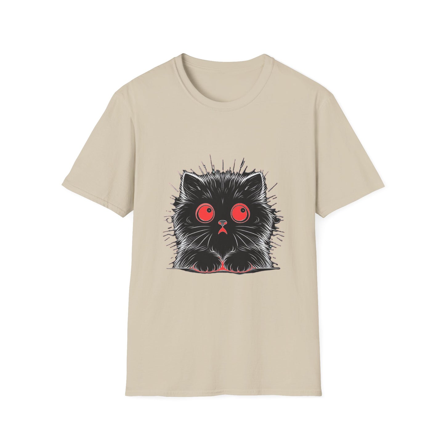 Cute Cat Face Unisex Soft-style T-Shirt, Scaredy Cat Face for Cat Ladies, Cat Moms and Cat Lovers Graphic Tee