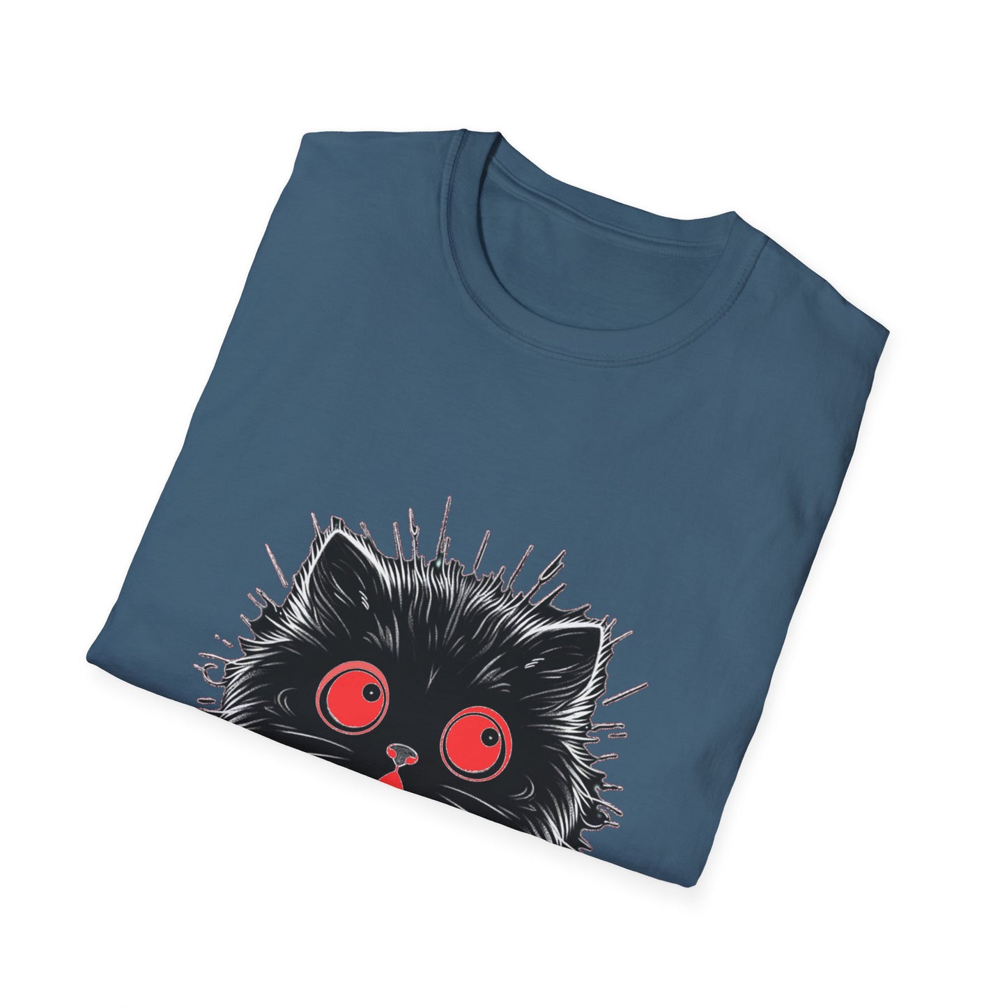Cute Cat Face Unisex Soft-style T-Shirt, Scaredy Cat Face for Cat Ladies, Cat Moms and Cat Lovers Graphic Tee