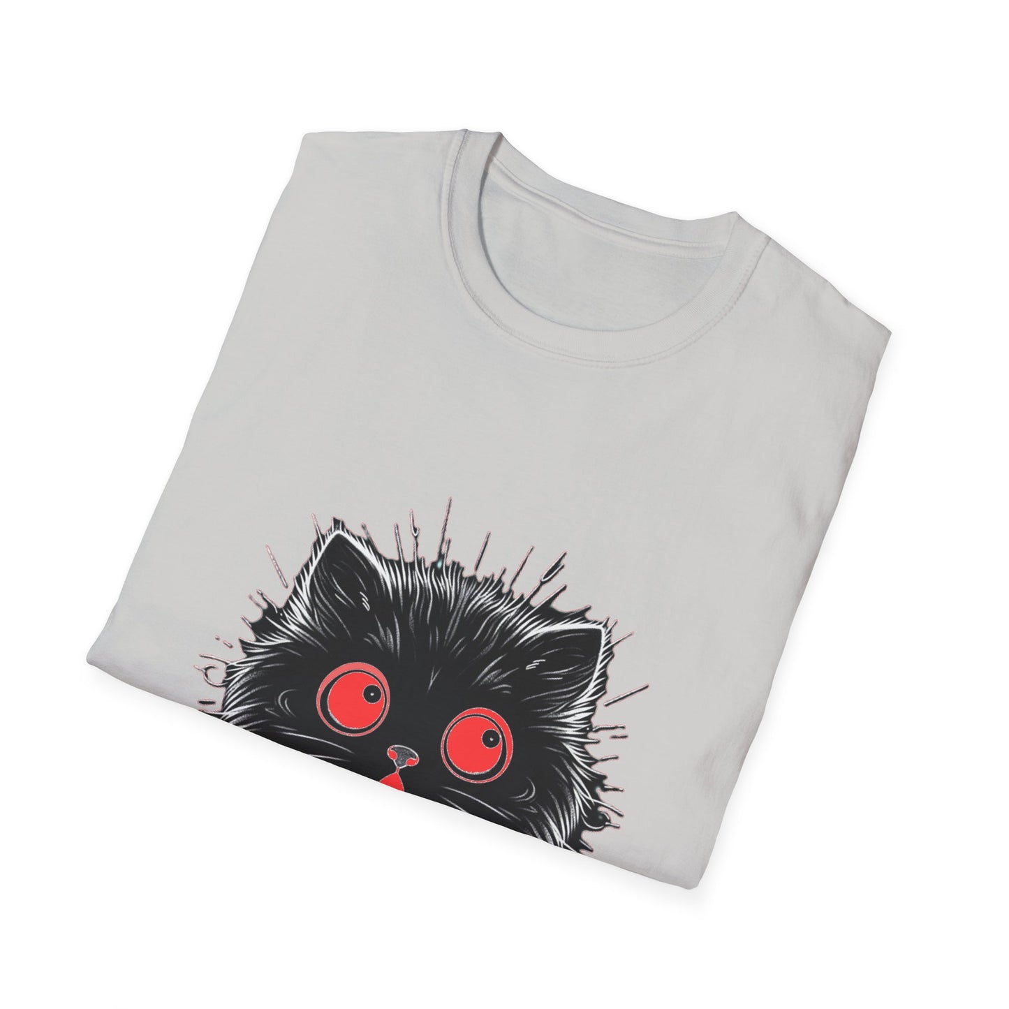 Cute Cat Face Unisex Soft-style T-Shirt, Scaredy Cat Face for Cat Ladies, Cat Moms and Cat Lovers Graphic Tee