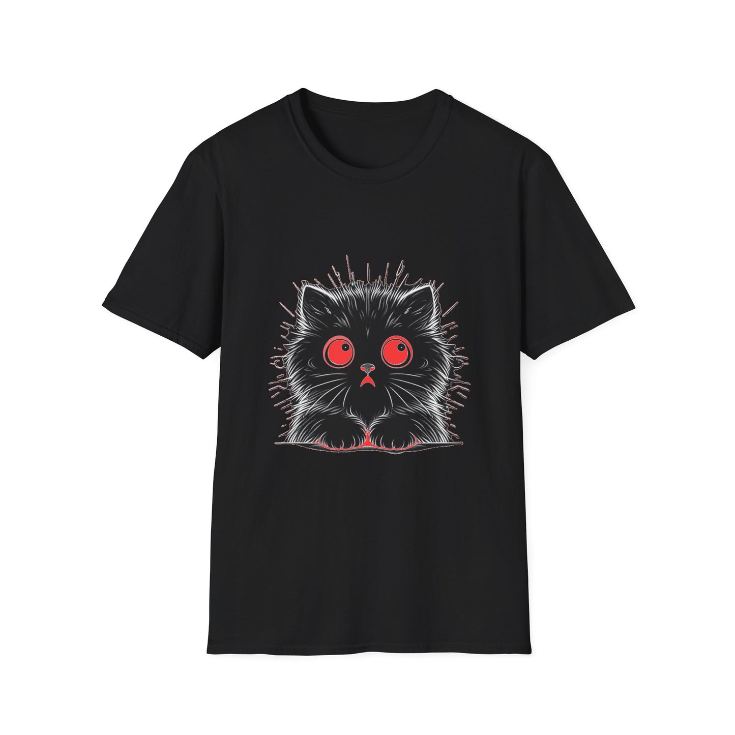 Cute Cat Face Unisex Soft-style T-Shirt, Scaredy Cat Face for Cat Ladies, Cat Moms and Cat Lovers Graphic Tee