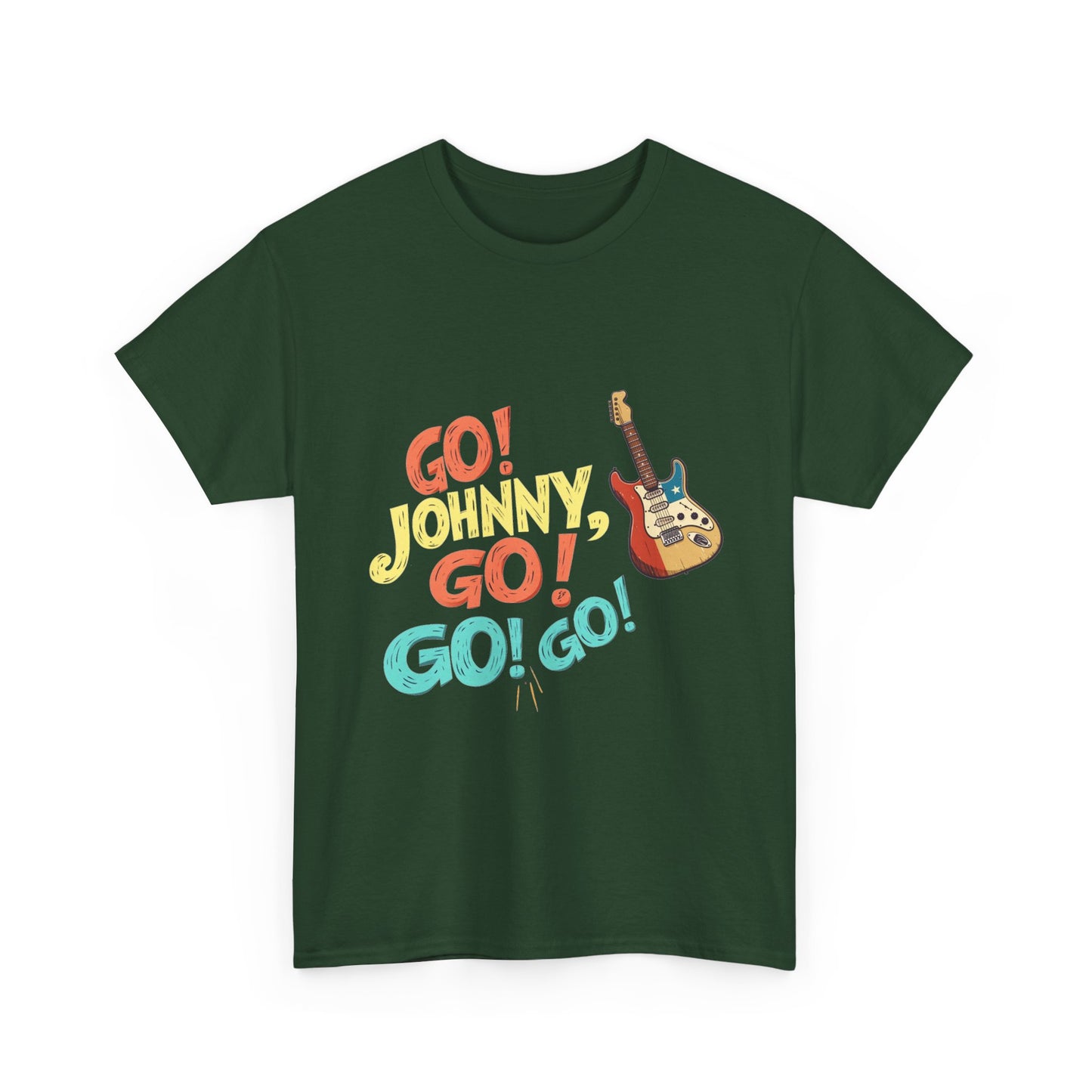 Music Nostalgia Unisex Cotton Tee, Go Johnny Go Retro Typographic Design, Artistical Expression of Colors