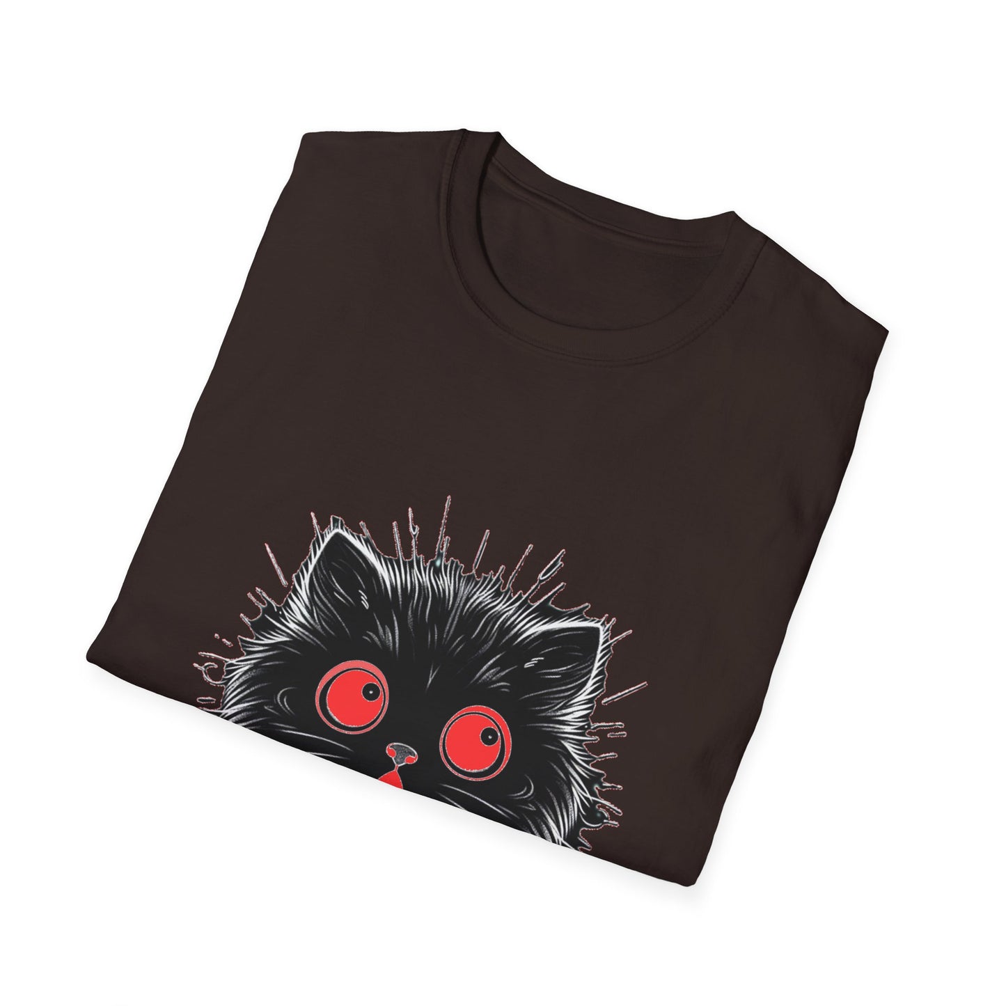 Cute Cat Face Unisex Soft-style T-Shirt, Scaredy Cat Face for Cat Ladies, Cat Moms and Cat Lovers Graphic Tee