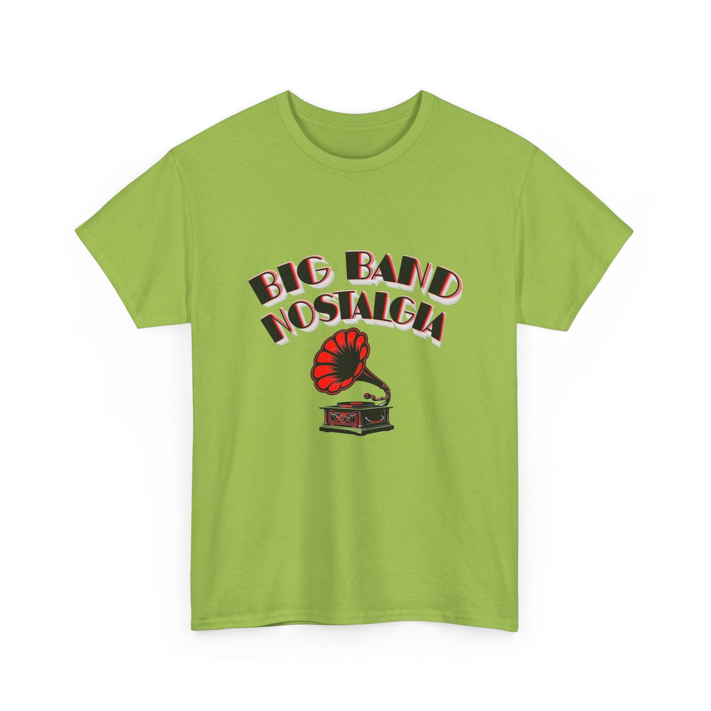Music Nostalgia Big Band Unisex Cotton Tee, Vintage Phonograph And Broadway Style Artistic Typographic Design