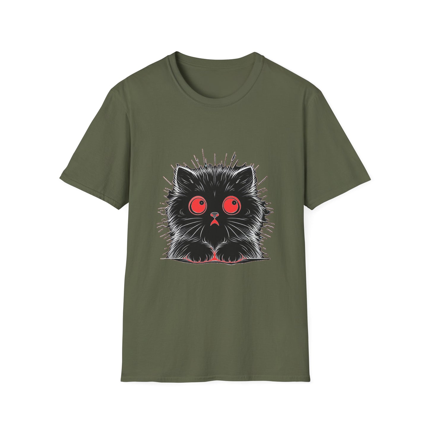Cute Cat Face Unisex Soft-style T-Shirt, Scaredy Cat Face for Cat Ladies, Cat Moms and Cat Lovers Graphic Tee