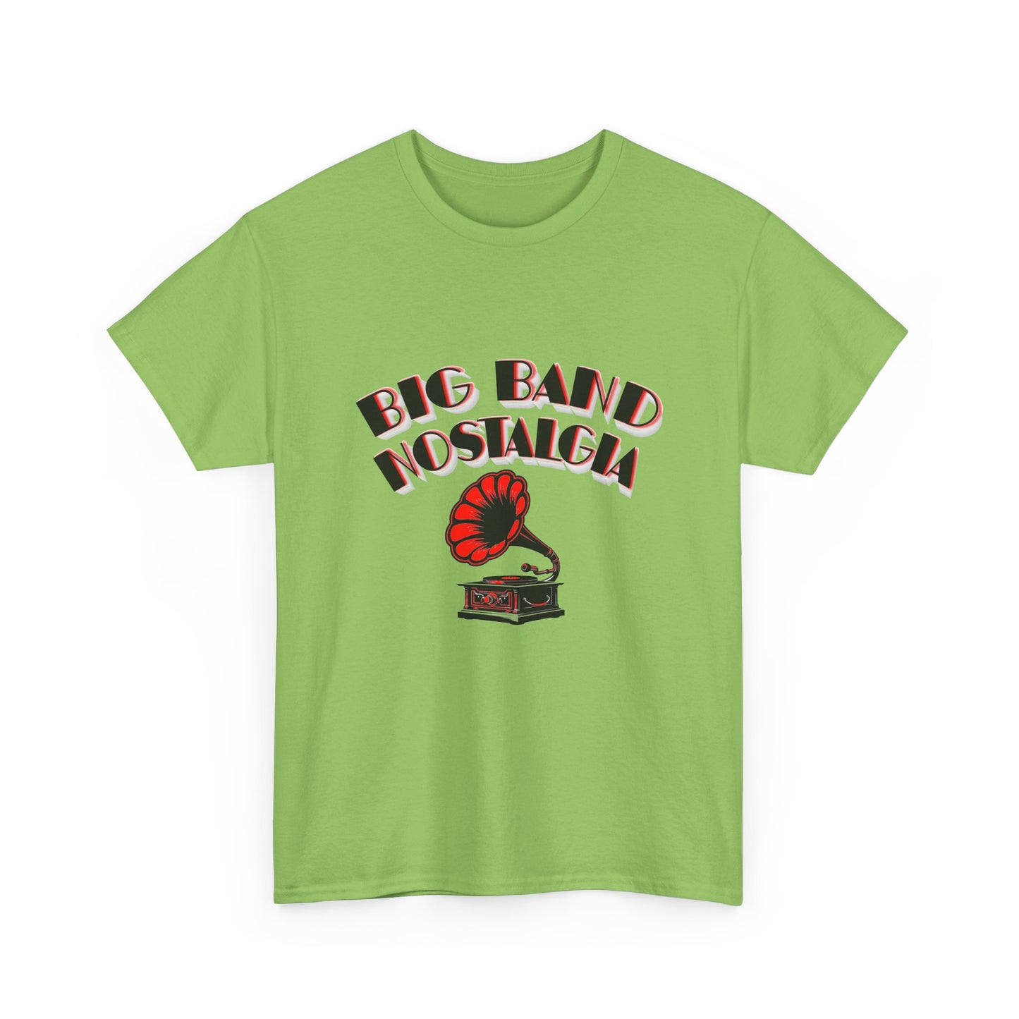 Music Nostalgia Big Band Unisex Cotton Tee, Vintage Phonograph And Broadway Style Artistic Typographic Design