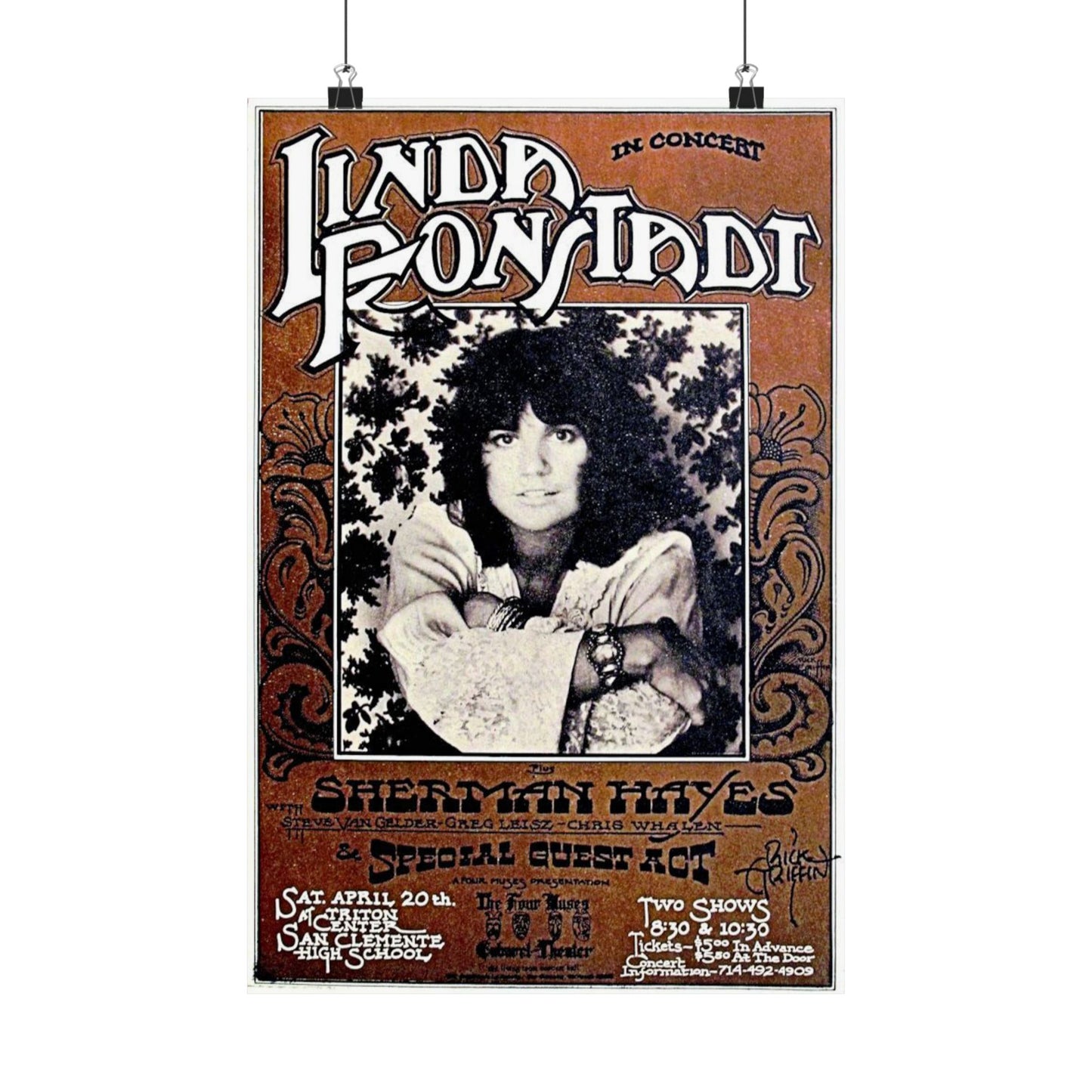 Vintafe Concert Art Poster, 1974 Linda Ronstadt Music Decor, Wall Art Print, Home Decor, Gift for Music Lovers, Collectible