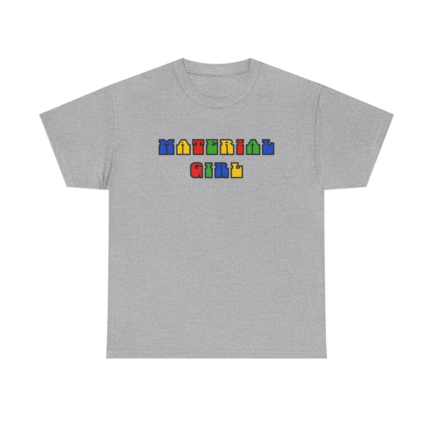 Colorful Typography, Material Girl Unisex cotton Tee, Trendy Shirt, Birthday Gift, Retro 90s Vibe Tee, Everyday Wear, Music Lover Apparel