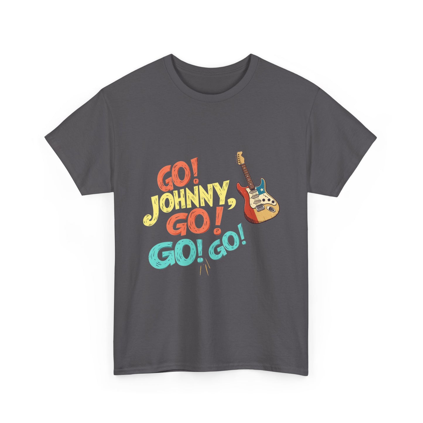 Music Nostalgia Unisex Cotton Tee, Go Johnny Go Retro Typographic Design, Artistical Expression of Colors