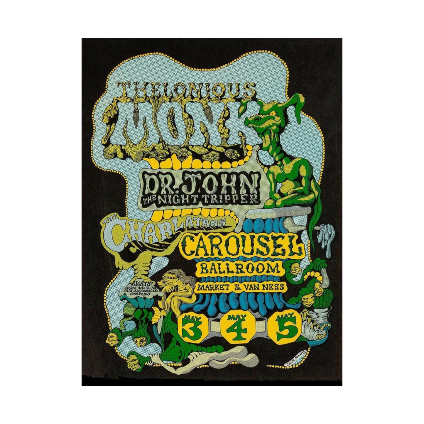 Vintage Thelonious Monk Dr. John Psychedelic Poster - Rick Griffin 1960s Style SF Carousel Ballroom