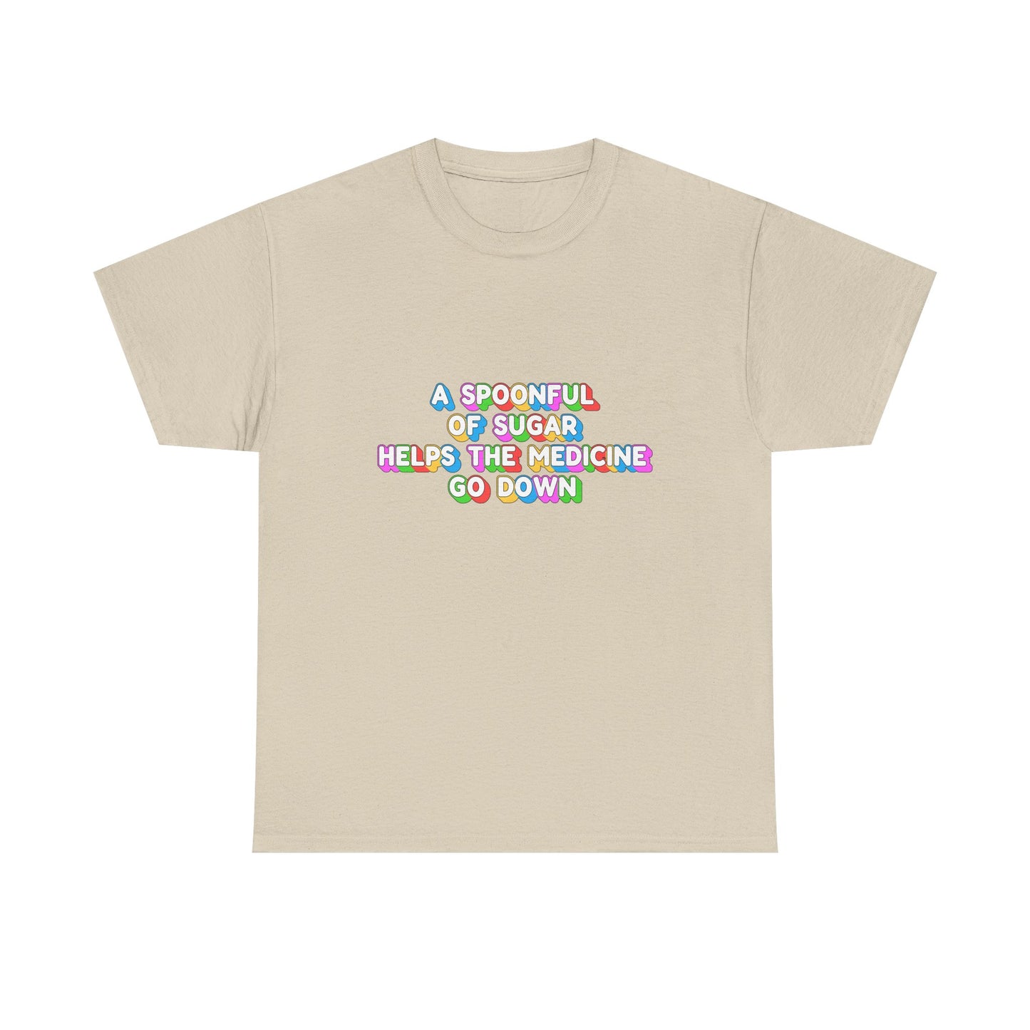 Music Nostalgia A Spoonful Of Sugar Unisex Tee, Retro Typographic Design Top, Artistical Expression of Colors T-Shirt