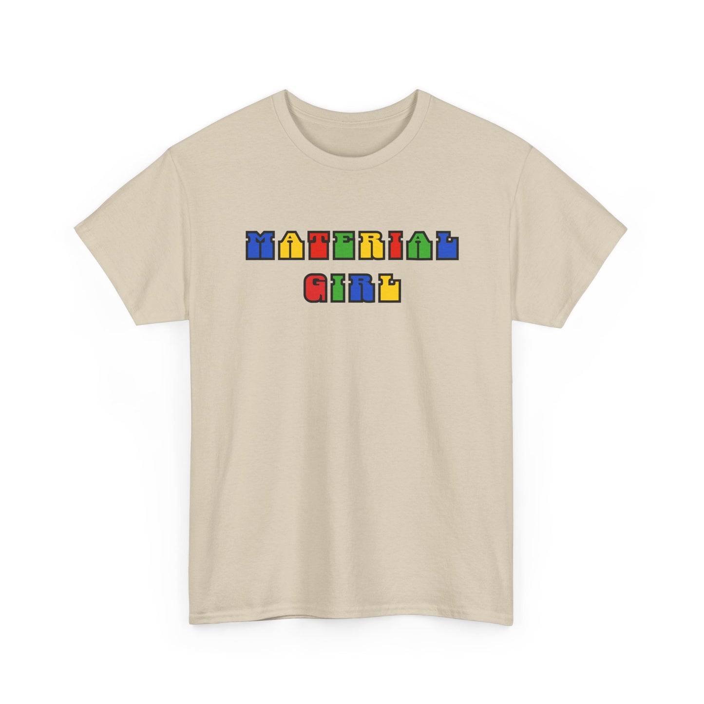 Colorful Typography, Material Girl Unisex cotton Tee, Trendy Shirt, Birthday Gift, Retro 90s Vibe Tee, Everyday Wear, Music Lover Apparel