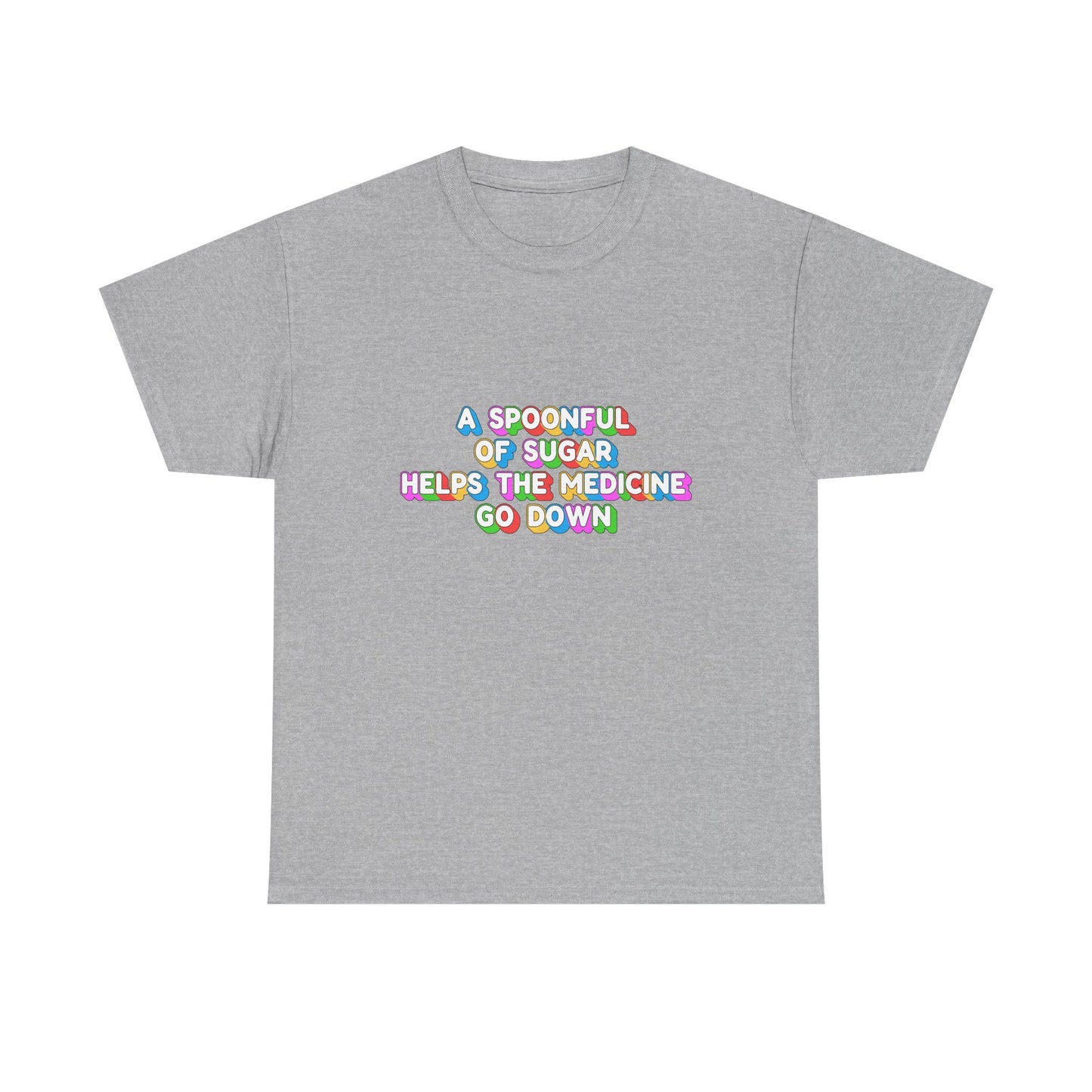 Music Nostalgia A Spoonful Of Sugar Unisex Tee, Retro Typographic Design Top, Artistical Expression of Colors T-Shirt