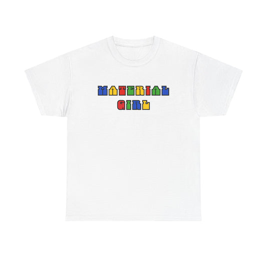 Colorful Typography, Material Girl Unisex cotton Tee, Trendy Shirt, Birthday Gift, Retro 90s Vibe Tee, Everyday Wear, Music Lover Apparel