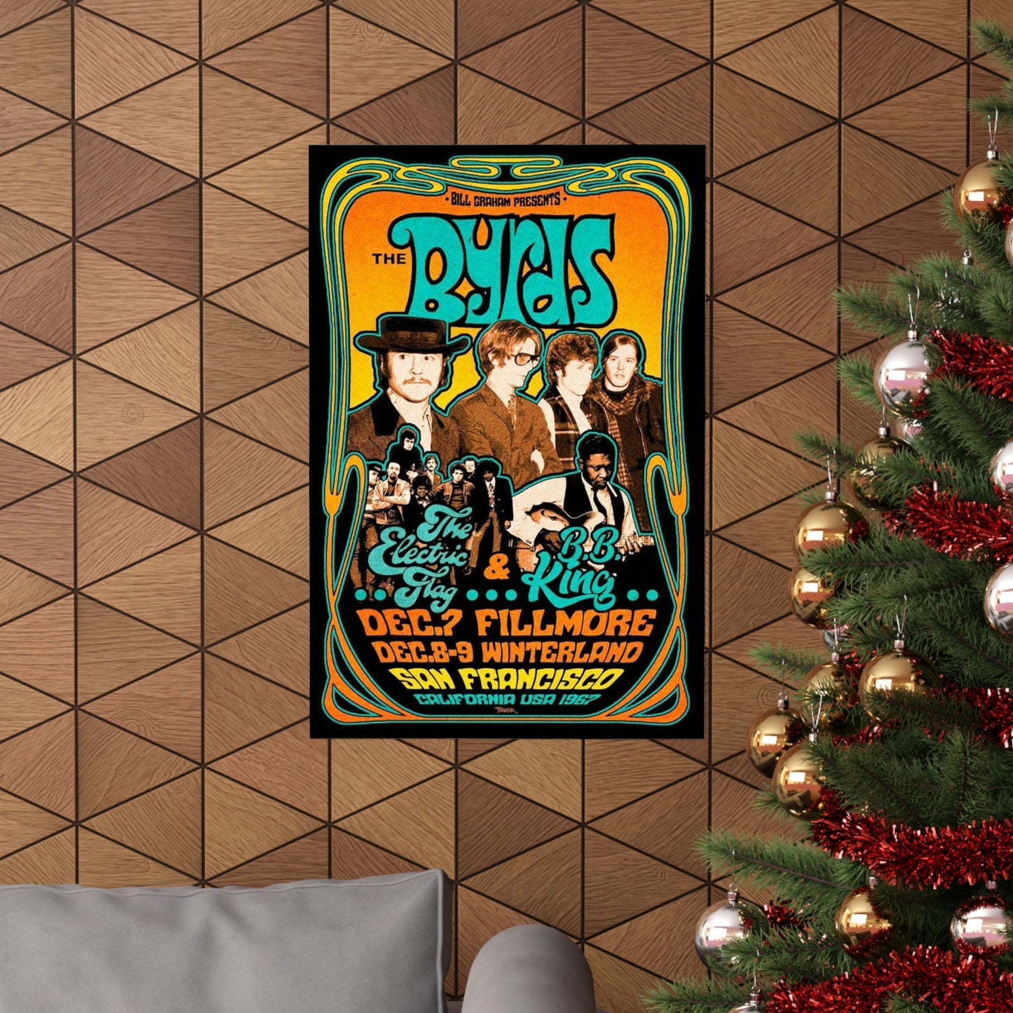 Vintage Art The Byrds B.B. King Psychedelic Poster - 1967 Fillmore SF Rock Art Print, Authentic Memorabilia