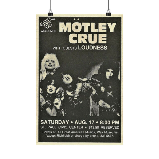 Vintage Rock Concert Posters, 1985 Motley Crue Wall Art, Retro Music Decor for Fans, Authentic Collectible Music Lovers